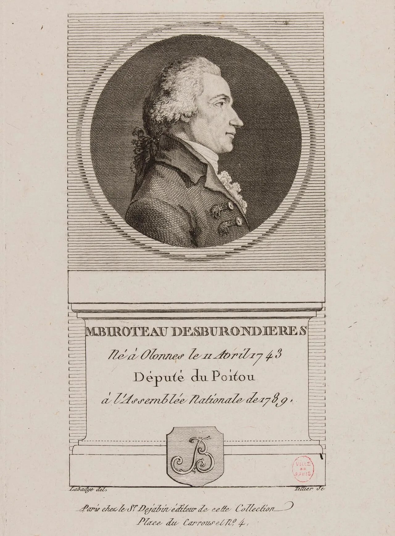 Porträt von Pierre Aimé Calixte Biroteau des Burondières (1743–1829) – Gedenkseite