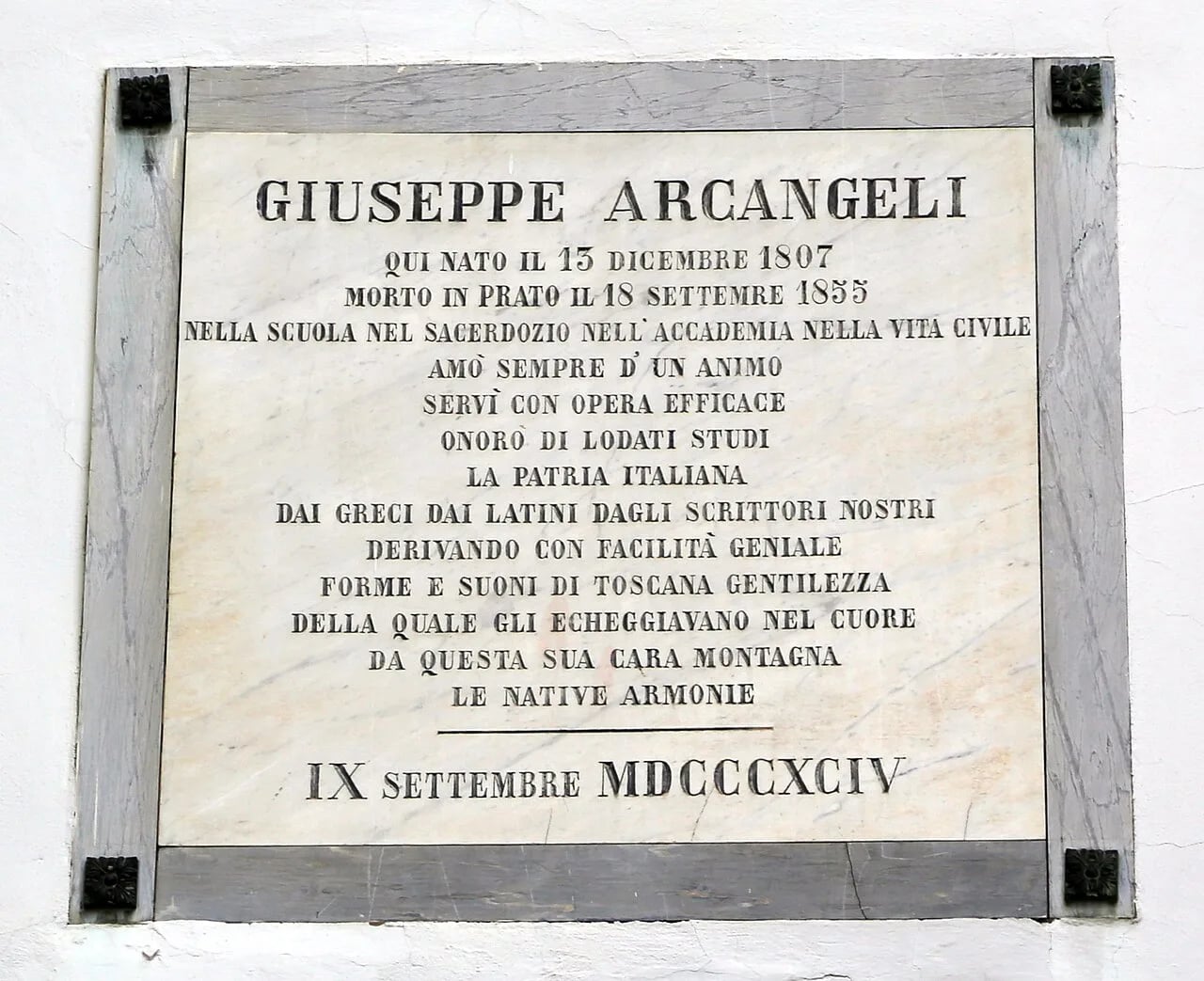 Porträt von Giuseppe Arcangeli (1807–1855) – Gedenkseite