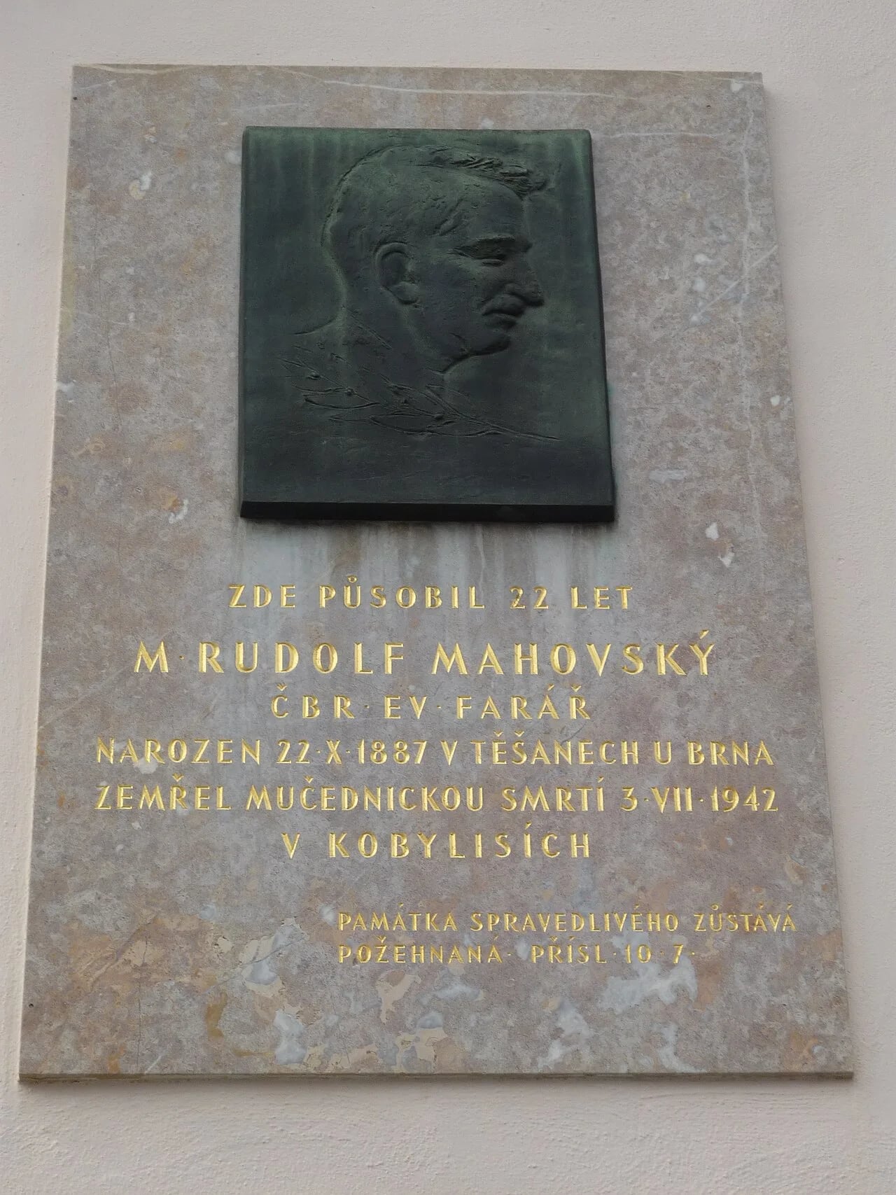Porträt von Rudolf Mahovský (1887–1942) – Gedenkseite