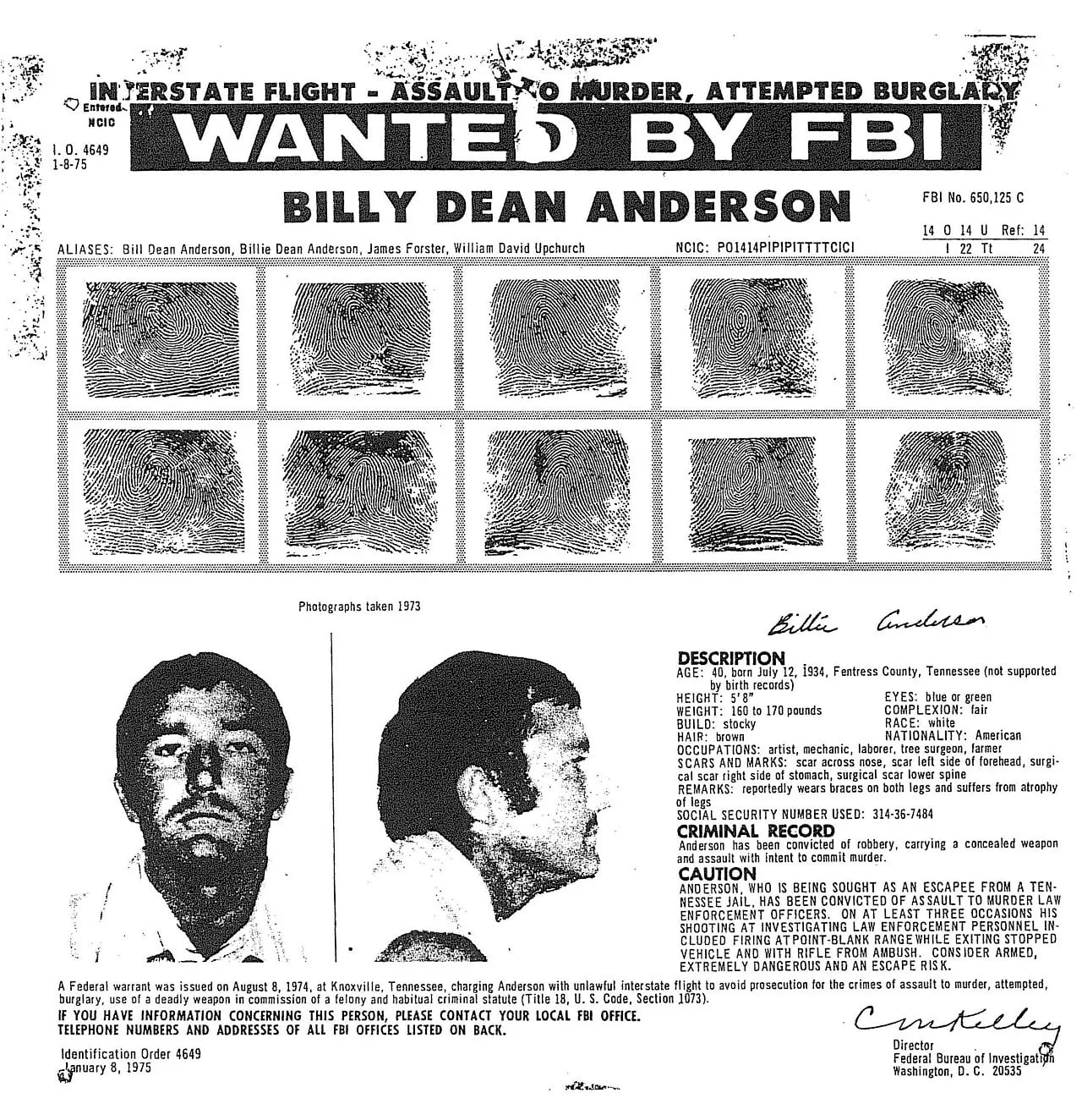 Portrait of Billy Dean Anderson (1934–1979) – memorial page