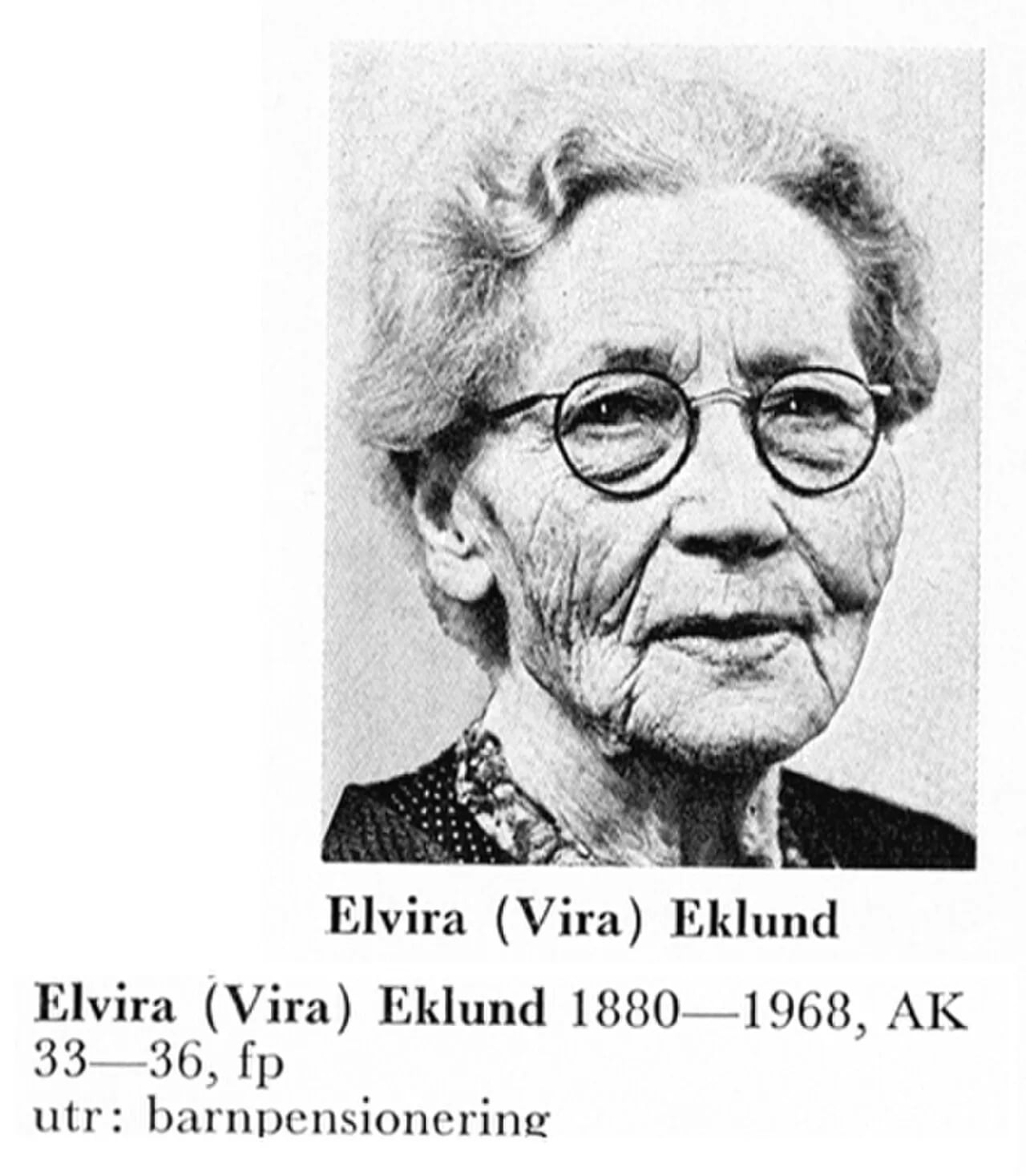 Portrait of Vira Eklund (1880–1967) – memorial page