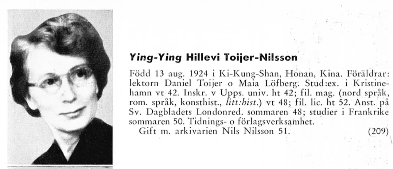 Porträt von Ying Toijer-Nilsson (1924–2012) – Gedenkseite