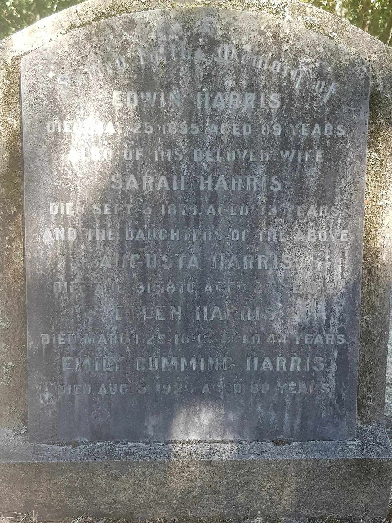 Porträt von Emily Cumming Harris (1837–1925) – Gedenkseite