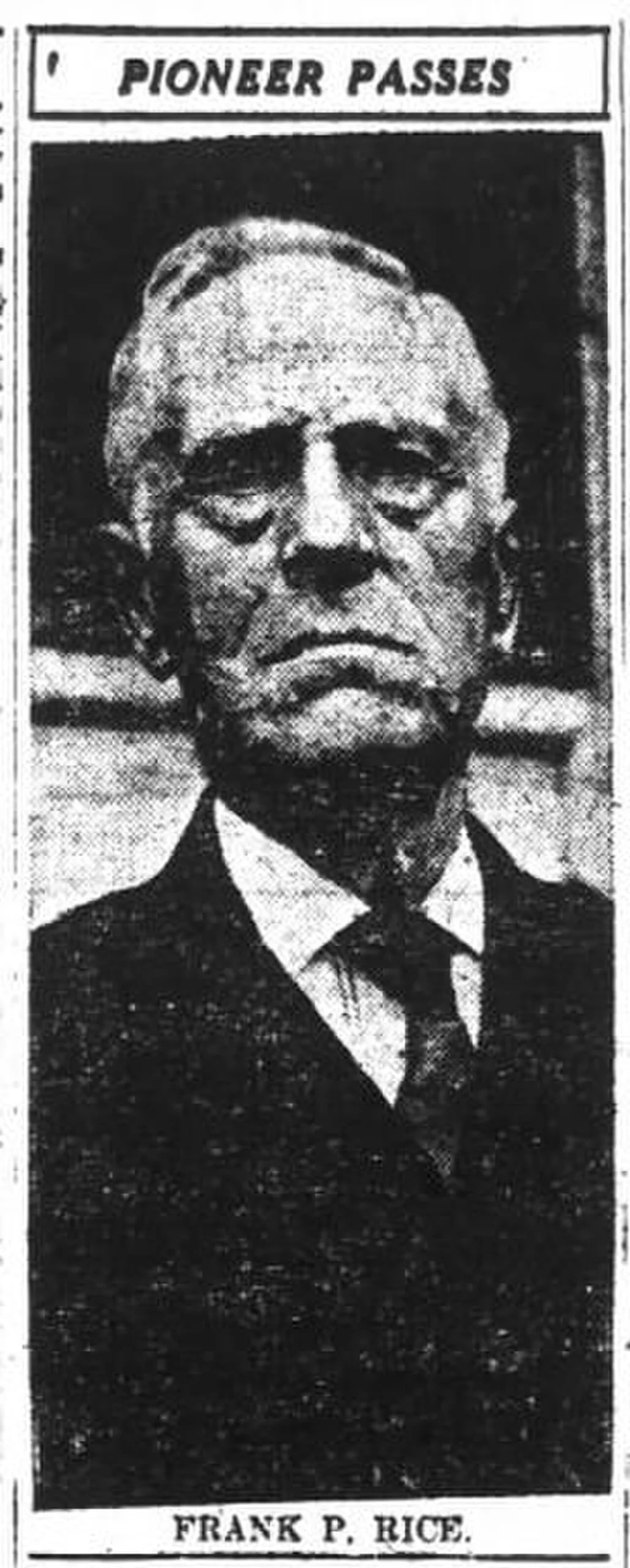 Portrait of Frank P. Rice (1838–1923) – memorial page