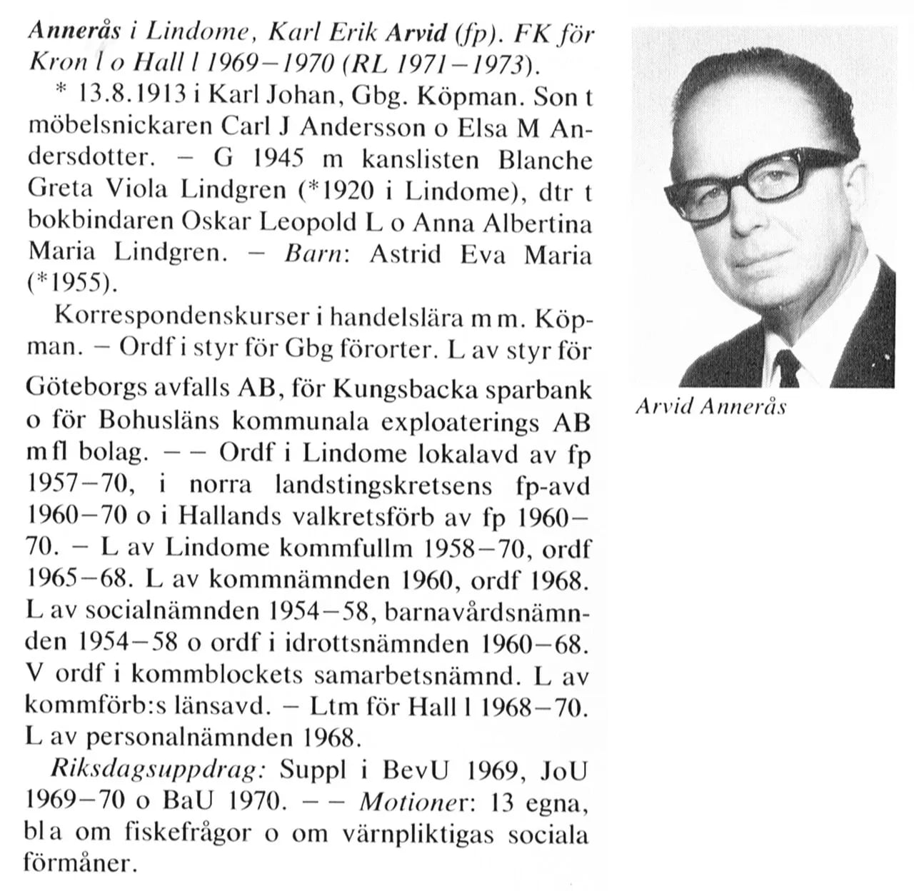 Porträt von Arvid Annerås (1913–2007) – Gedenkseite