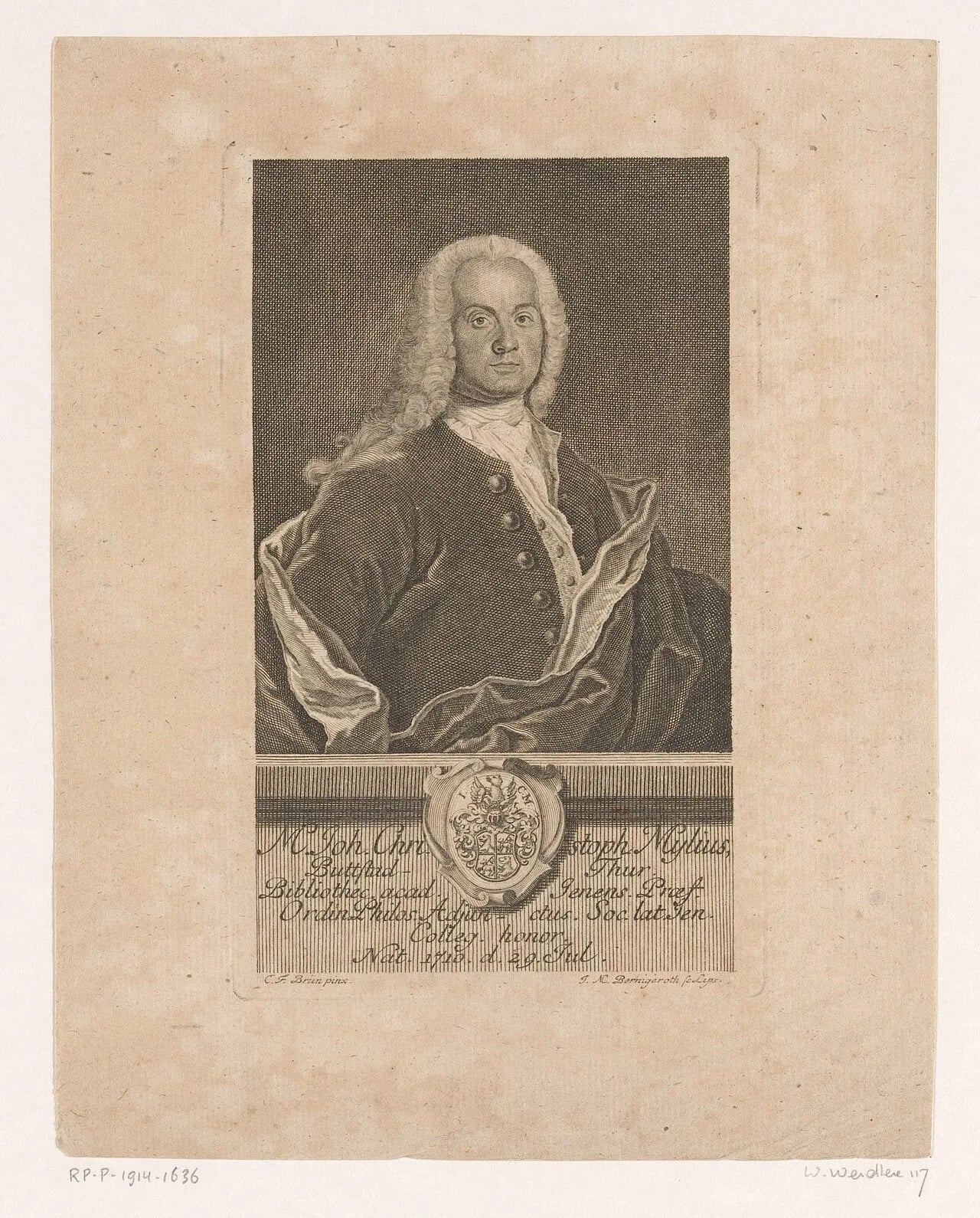 Porträt von Johann Christoph Mylius (1710–1757) – Gedenkseite