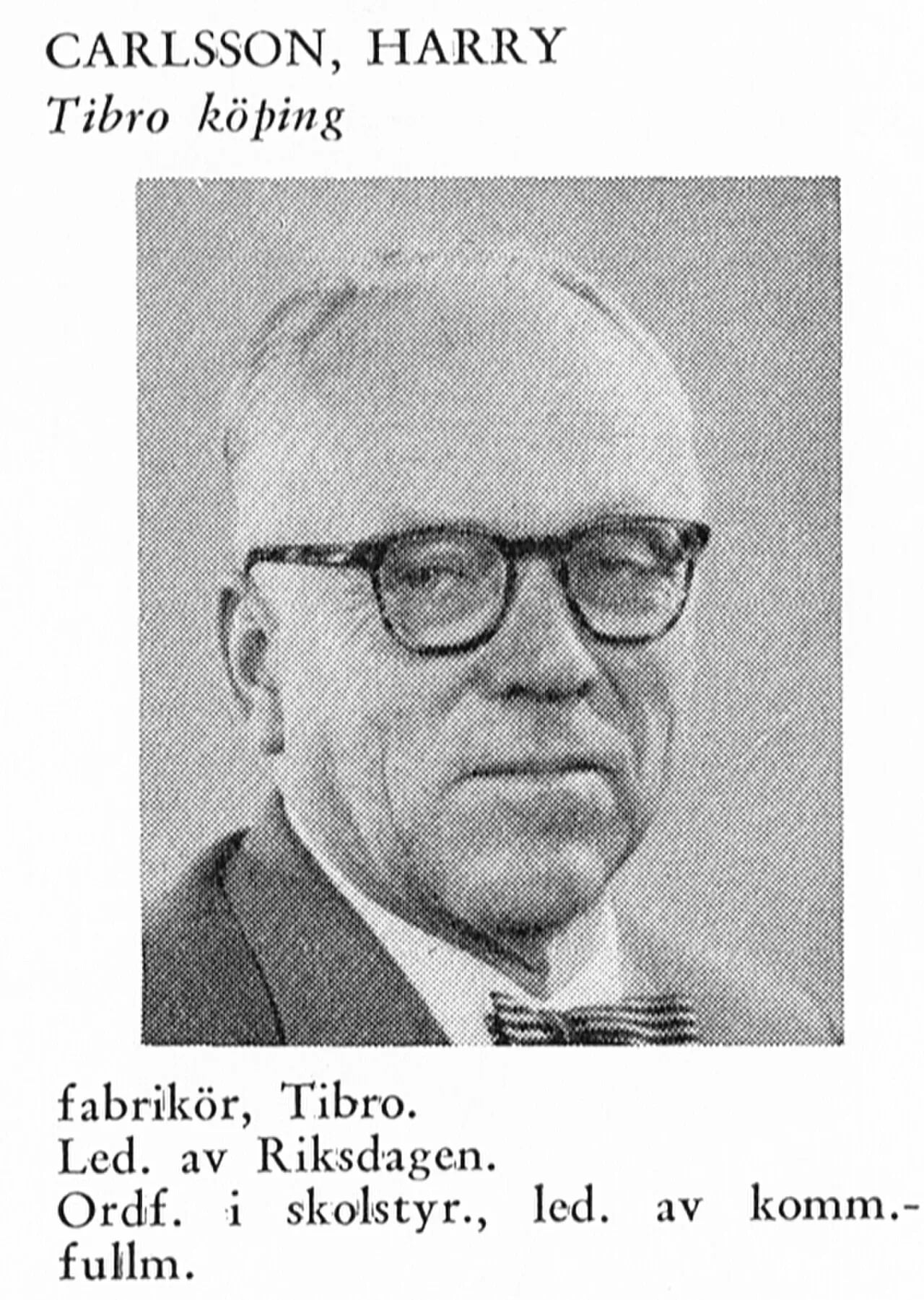 Porträt von Harry Carlsson (1903–1972) – Gedenkseite