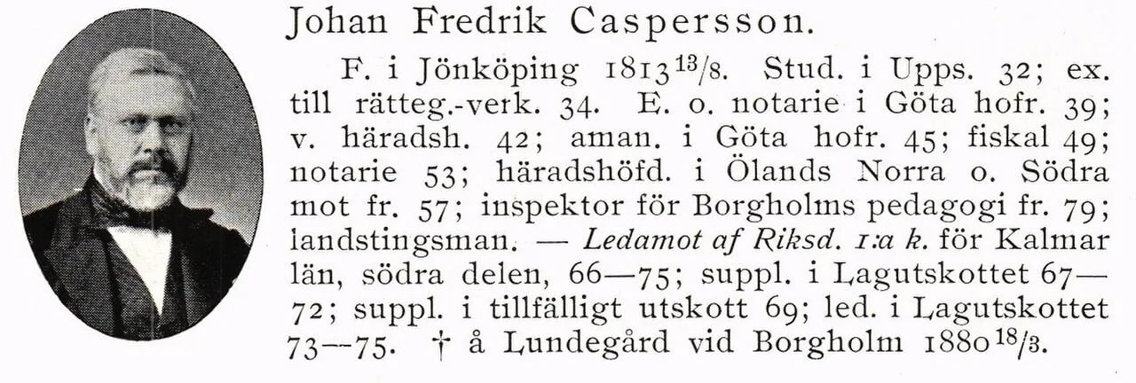 Porträt von Johan Fredrik Caspersson (1813–1880) – Gedenkseite