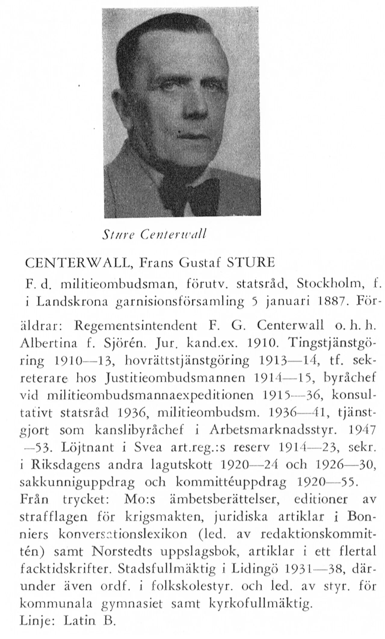 Portrait of Sture Centerwall (1887–1964) – memorial page