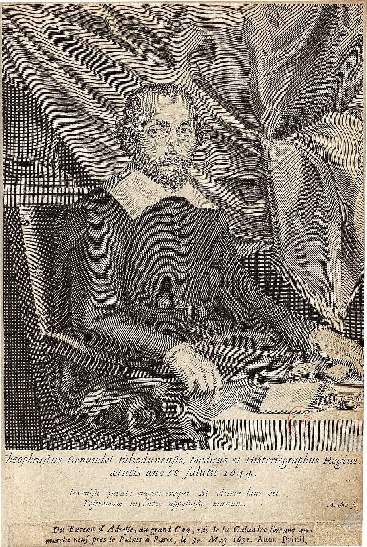 Porträt von Théophraste Renaudot (1586–1653) – Gedenkseite