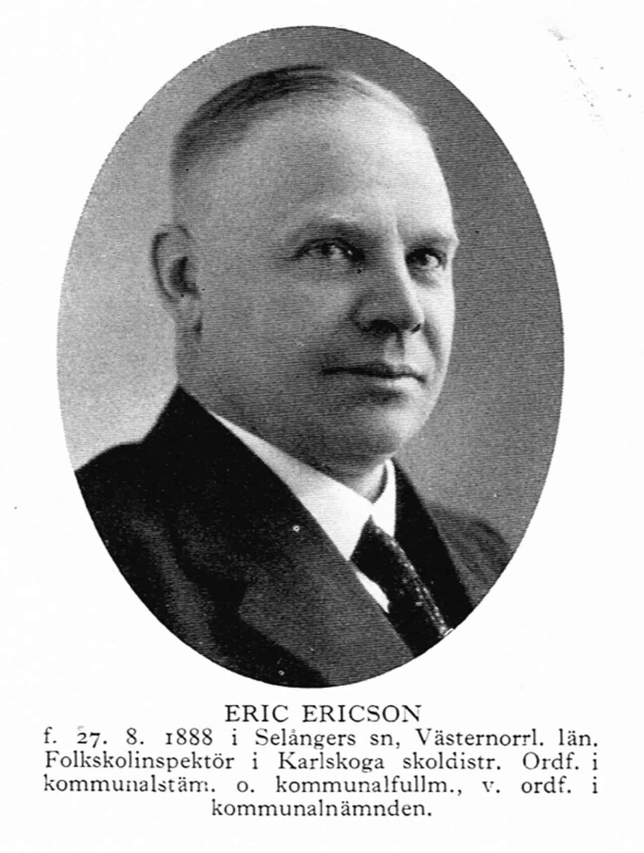 Porträt von Eric Ericson (1888–1970) – Gedenkseite