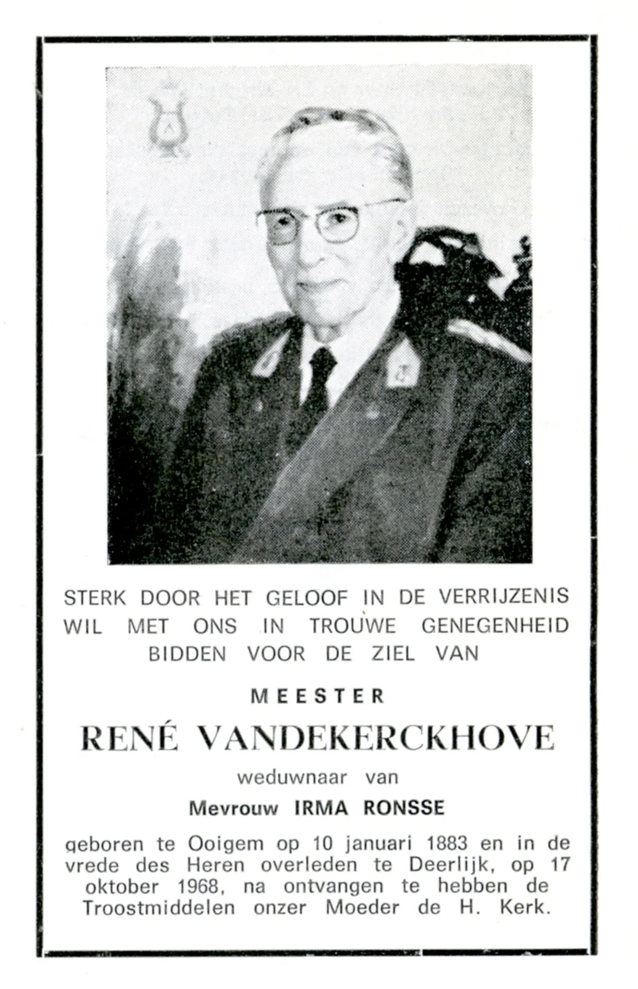 Porträt von René Vandekerckhove (1883–1968) – Gedenkseite