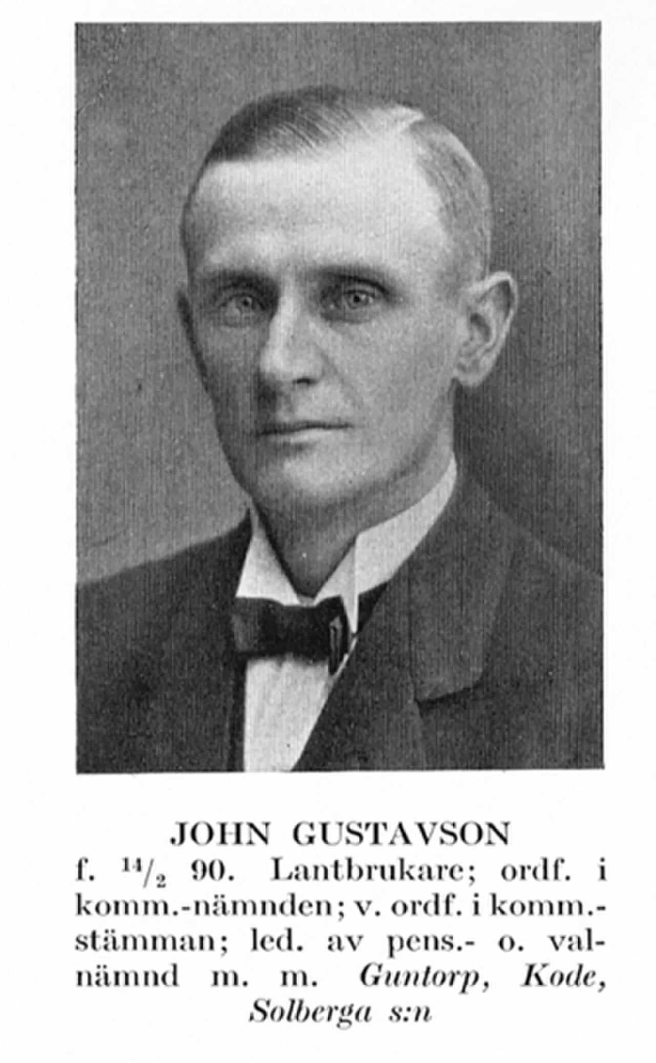 Porträt von John Gustavson (1890–1949) – Gedenkseite