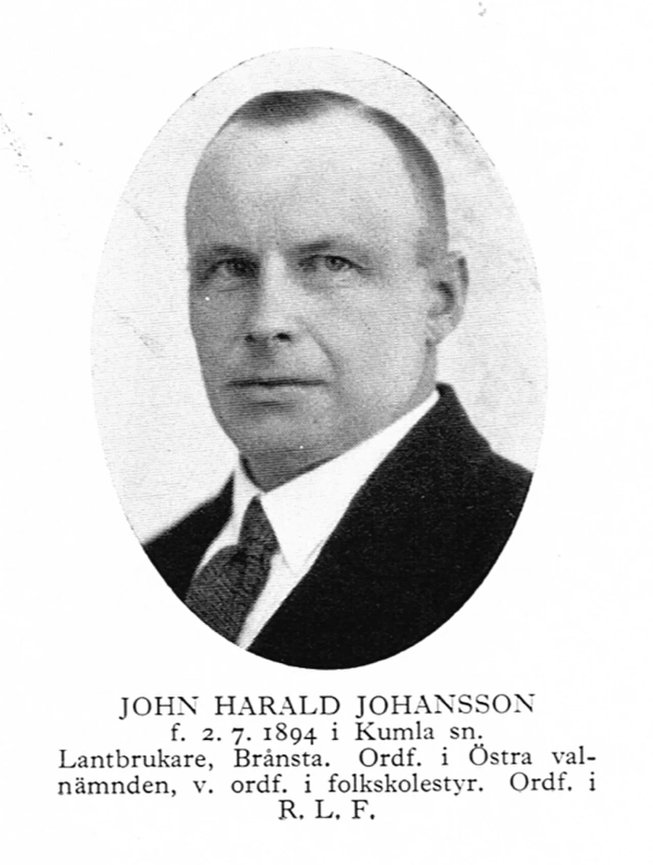 Porträt von John Johansson i Brånsta (1894–1954) – Gedenkseite