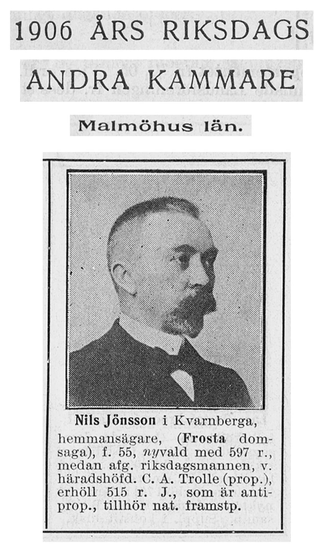 Porträt von Nils Jönsson i Kvarnberga (1855–1935) – Gedenkseite