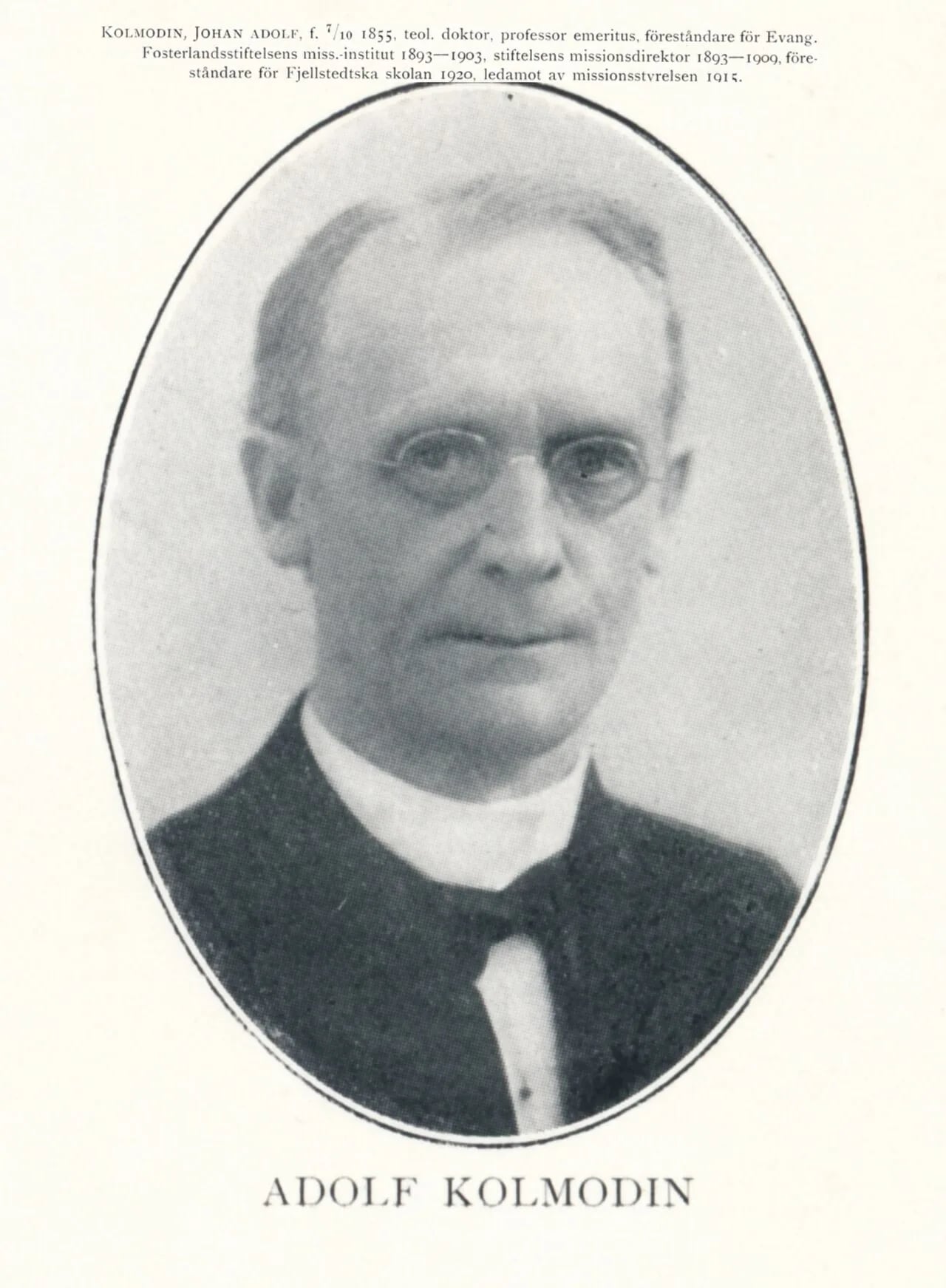 Porträt von Johan Adolf Kolmodin (1855–1928) – Gedenkseite