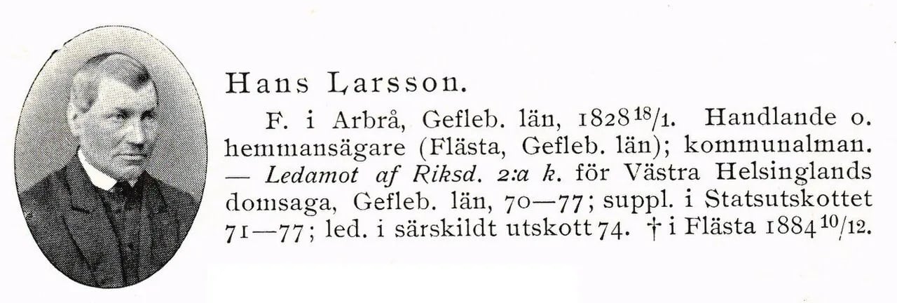 Portrait of Hans Larsson i Flästa (1828–1884) – memorial page