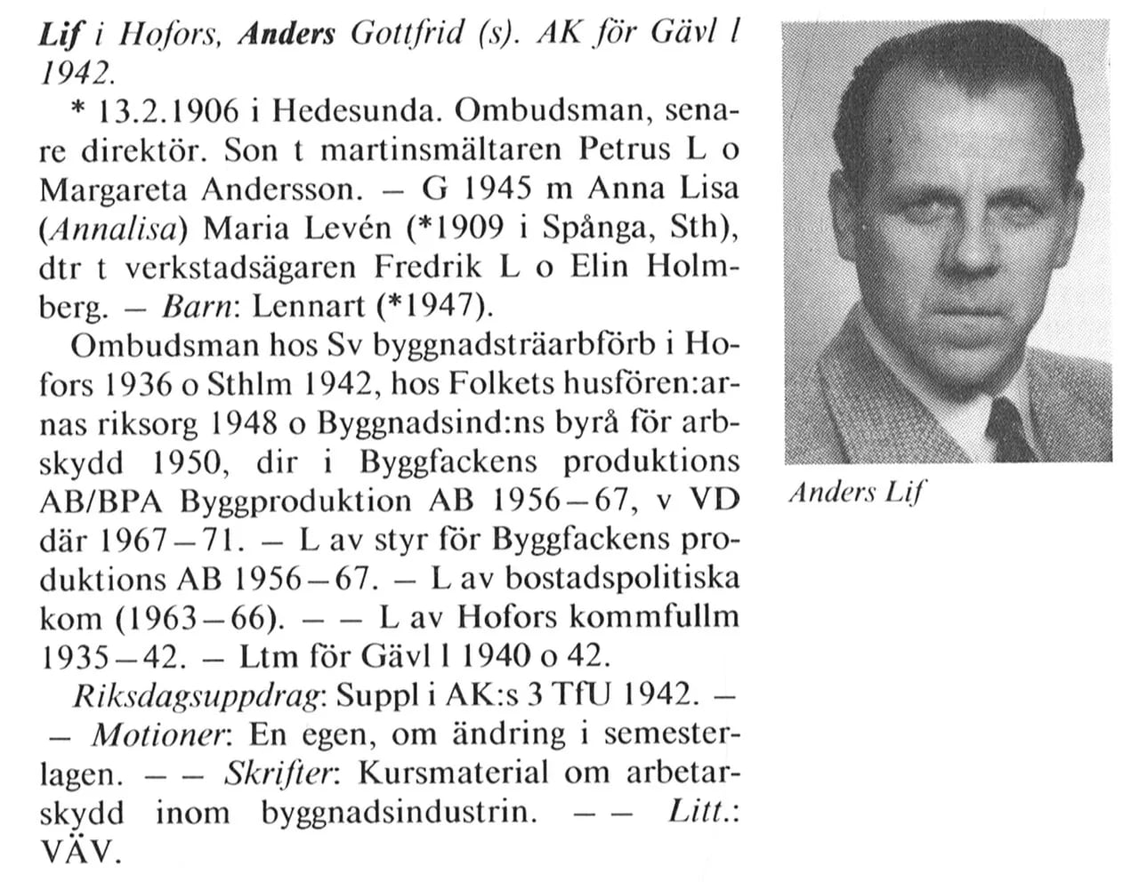 Portrait of Anders Lif i Hofors (1906–2000) – memorial page