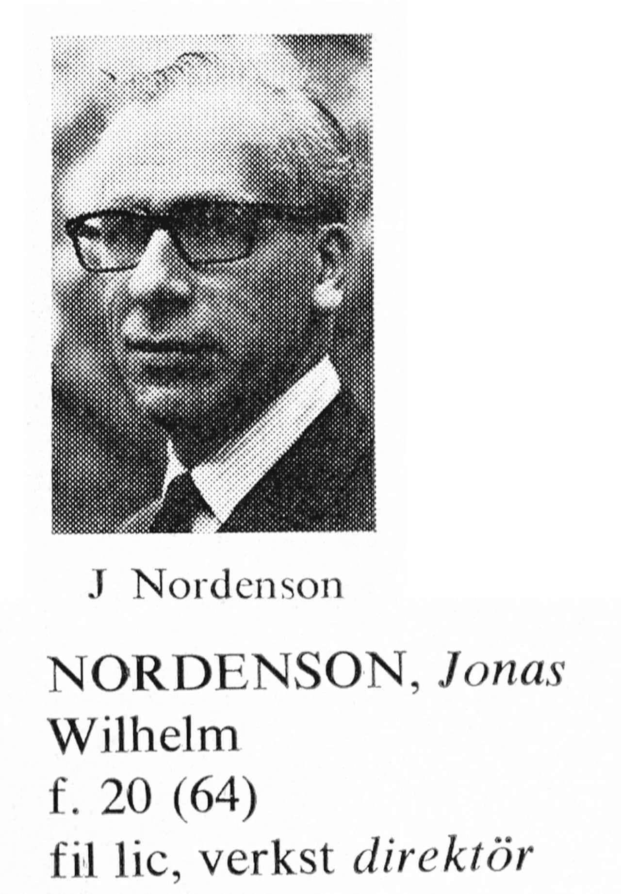 Portrait of Jonas Nordenson (1920–1976) – memorial page