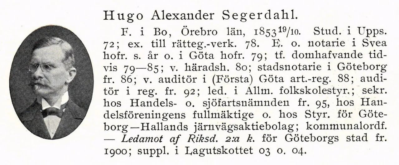 Porträt von Hugo Segerdahl (1853–1907) – Gedenkseite