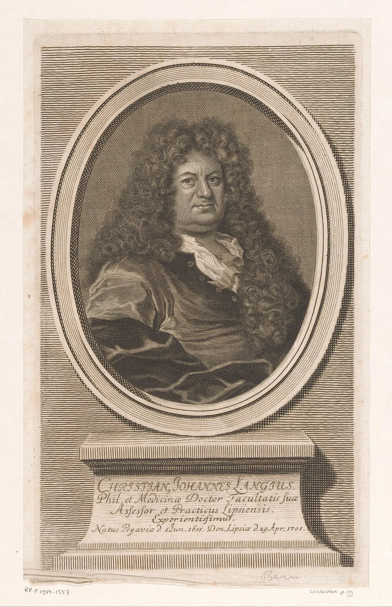 Porträt von Christian Johann Lange (1655–1701) – Gedenkseite