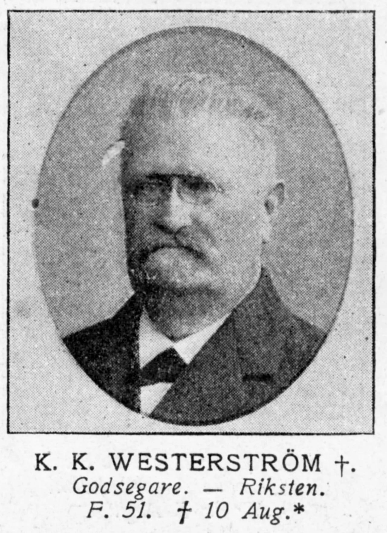 Porträt von Karl Westerström (1881–1916) – Gedenkseite