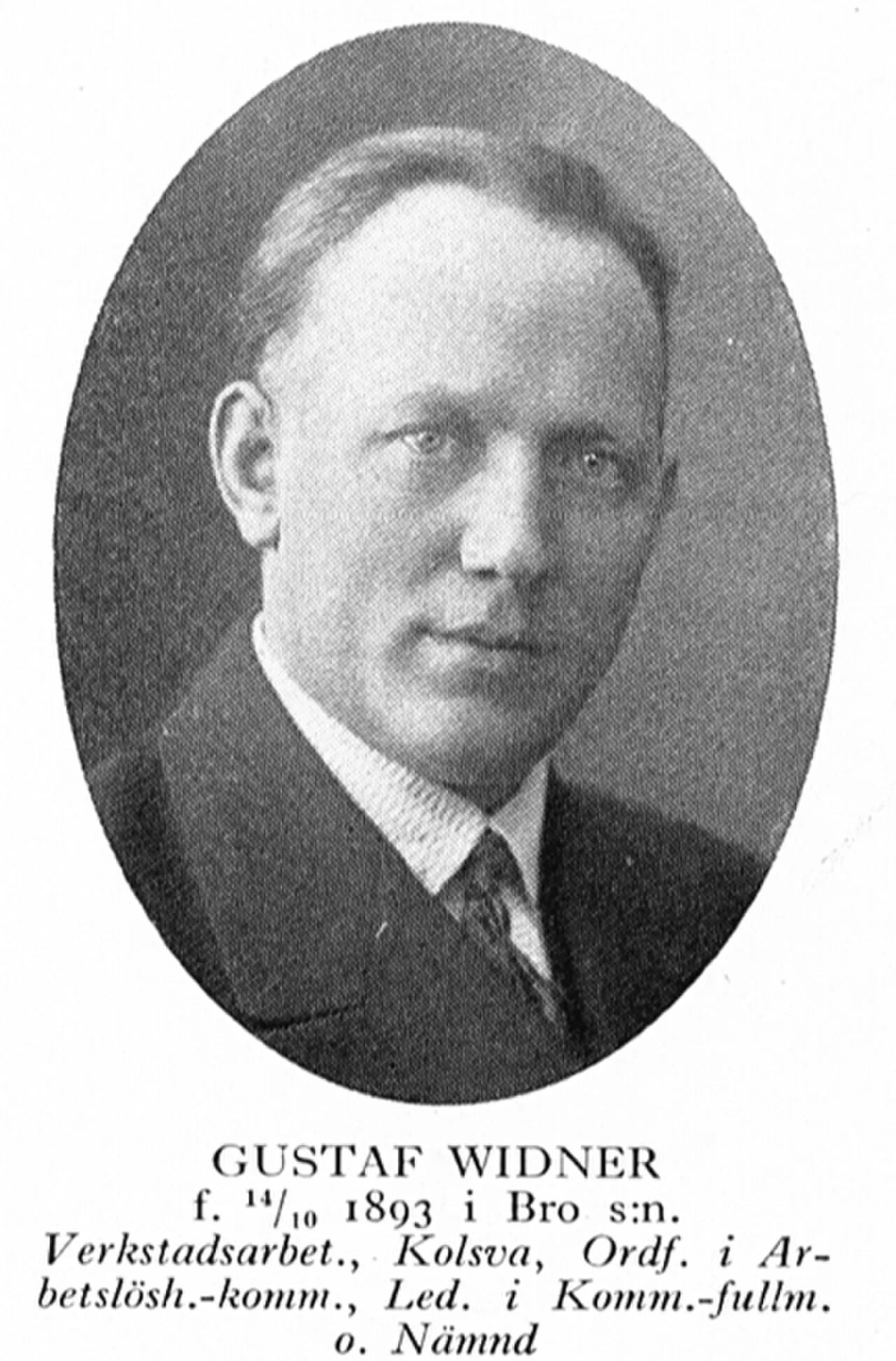 Portrait of Gustaf Widner (1893–1968) – memorial page