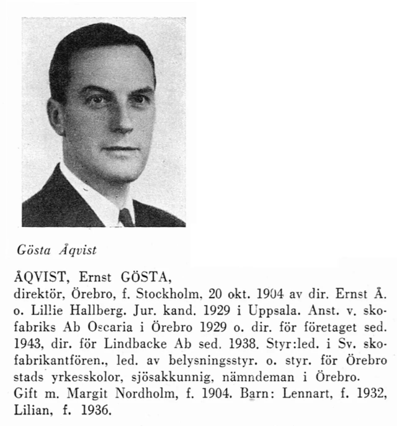 Portrait of Gösta Åqvist (1904–1999) – memorial page