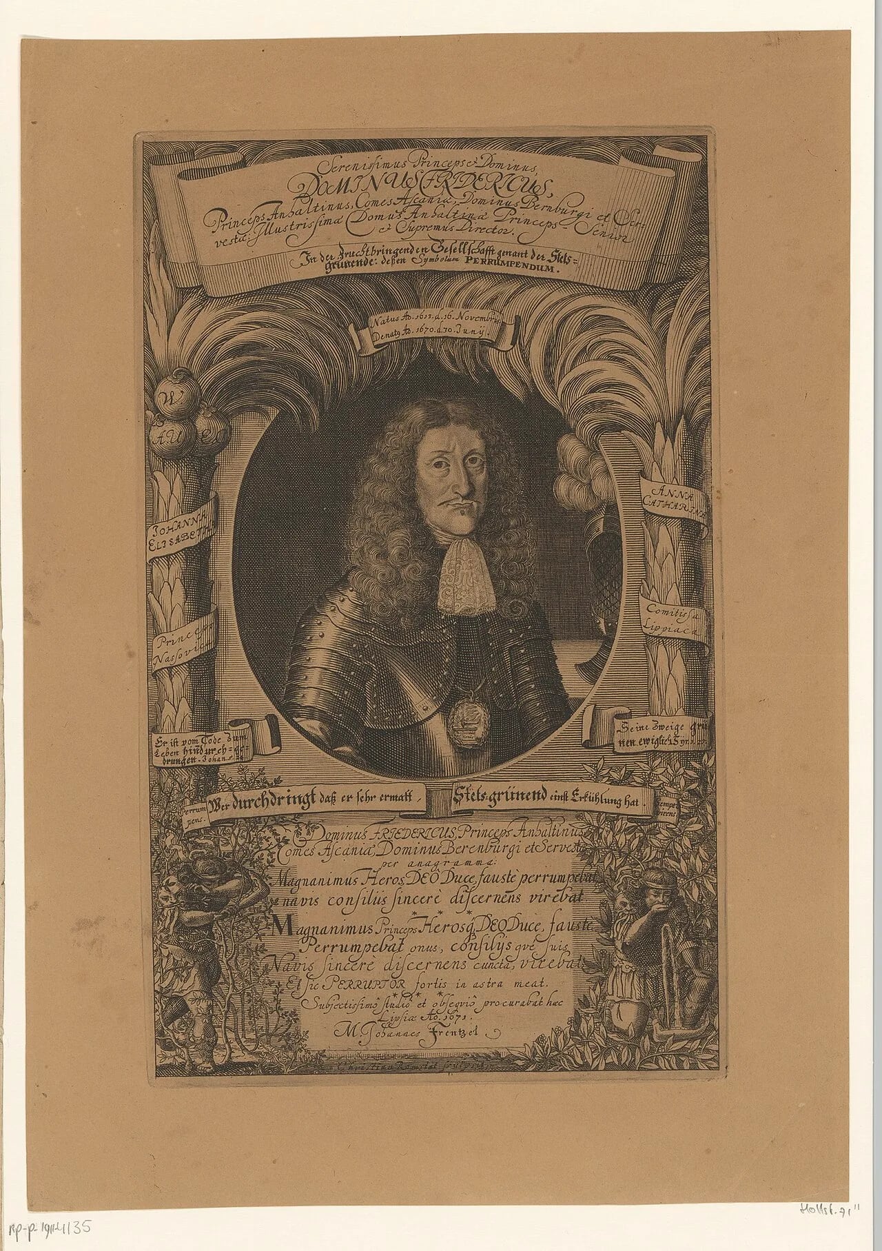 Porträt von Friedrich von Anhalt-Harzgerode (1613–1670) – Gedenkseite