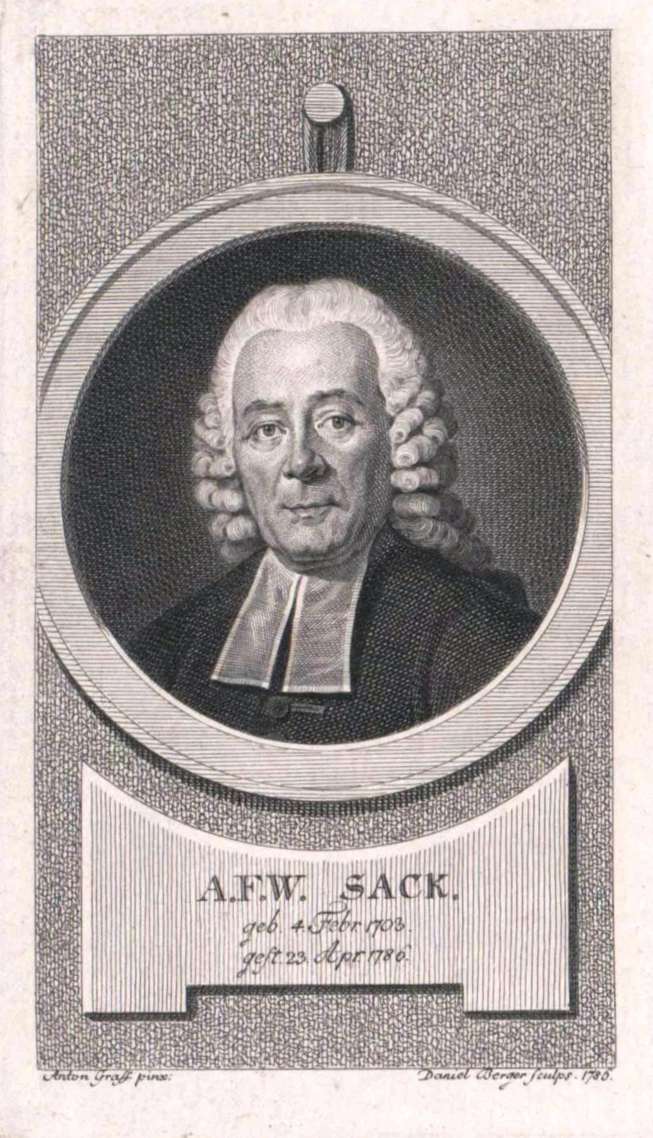 Porträt von August Friedrich Sack (1703–1786) – Gedenkseite