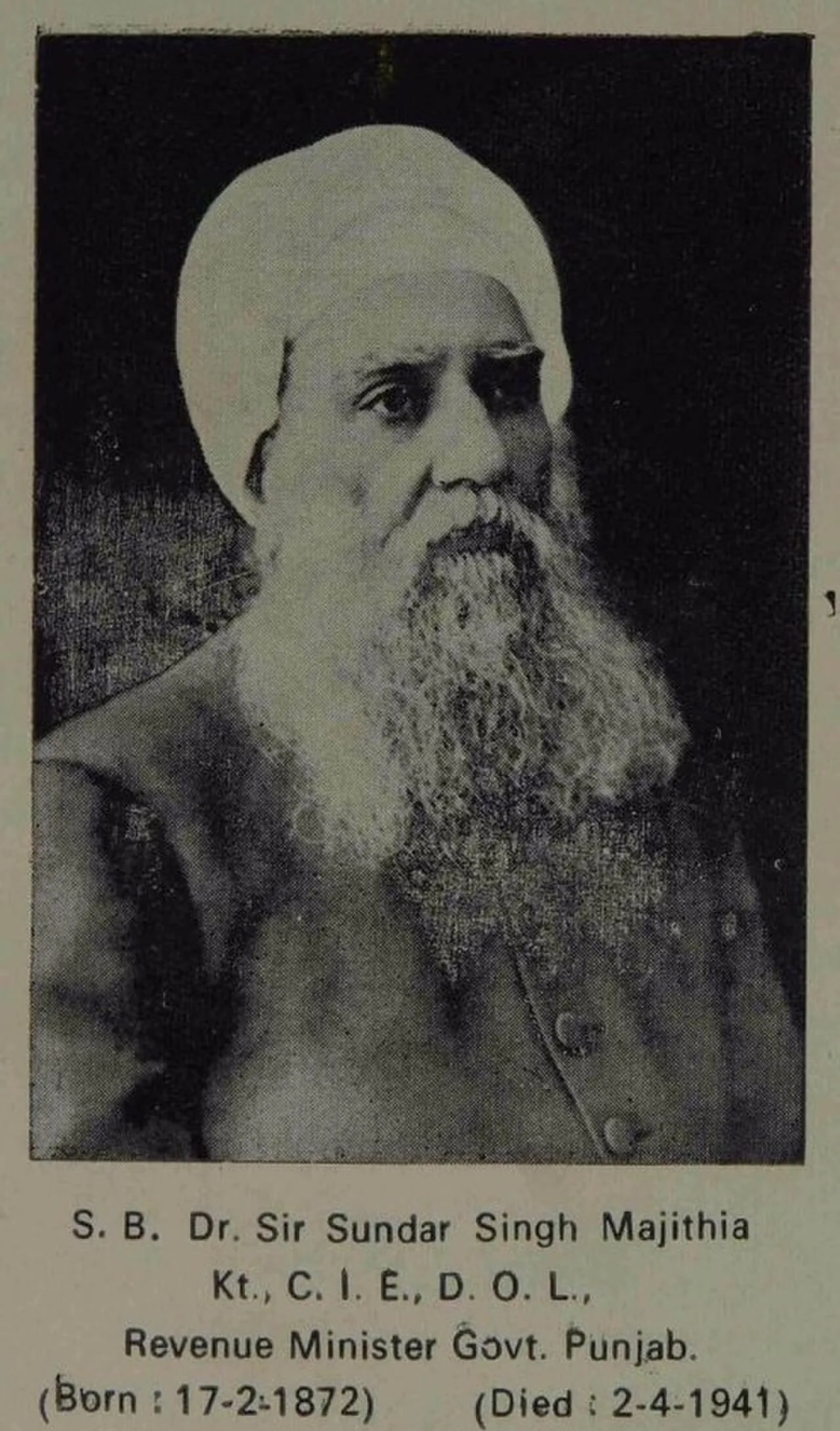 Portrait of Sundar Singh Majithia (1872–1941) – memorial page