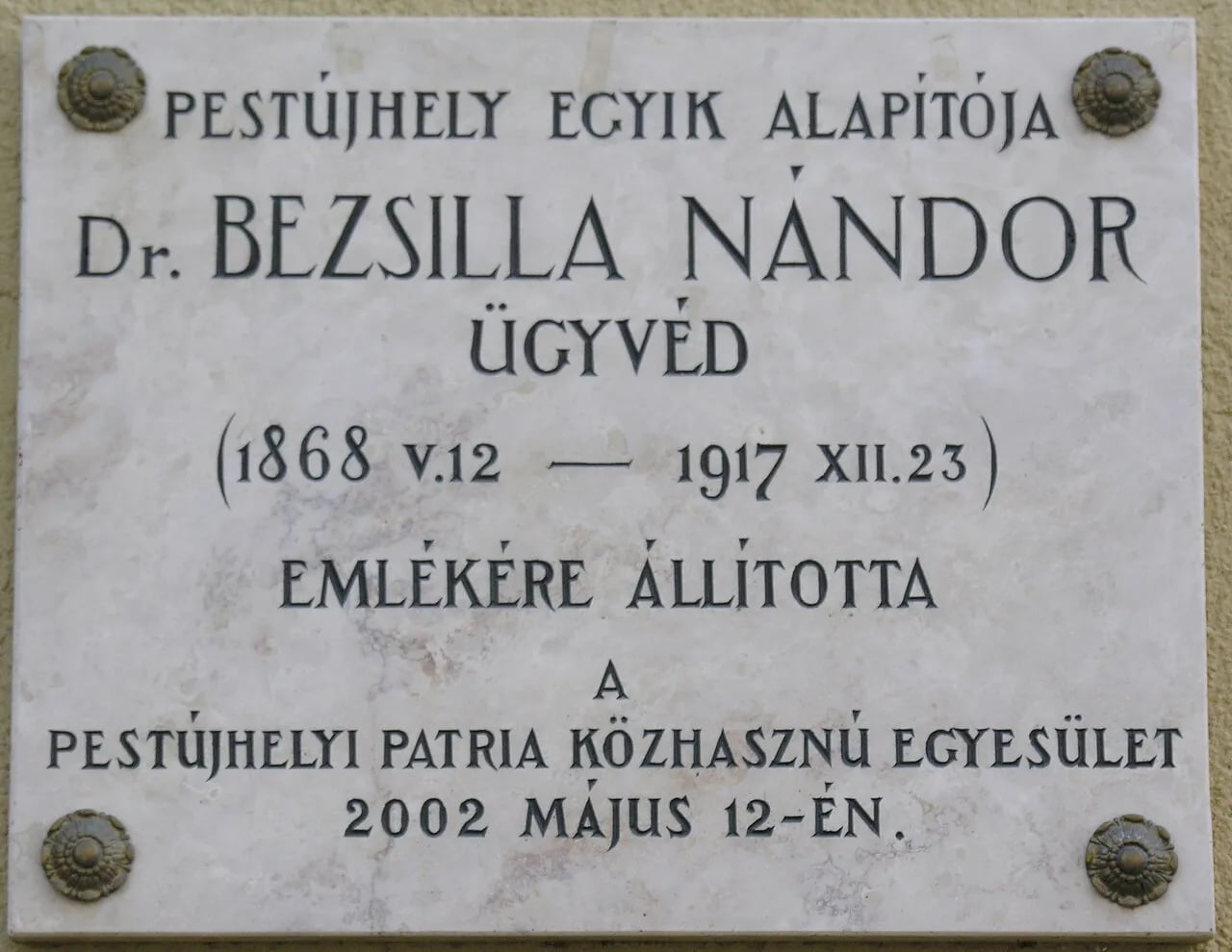 Porträt von Nándor Bezsilla (1868–1917) – Gedenkseite