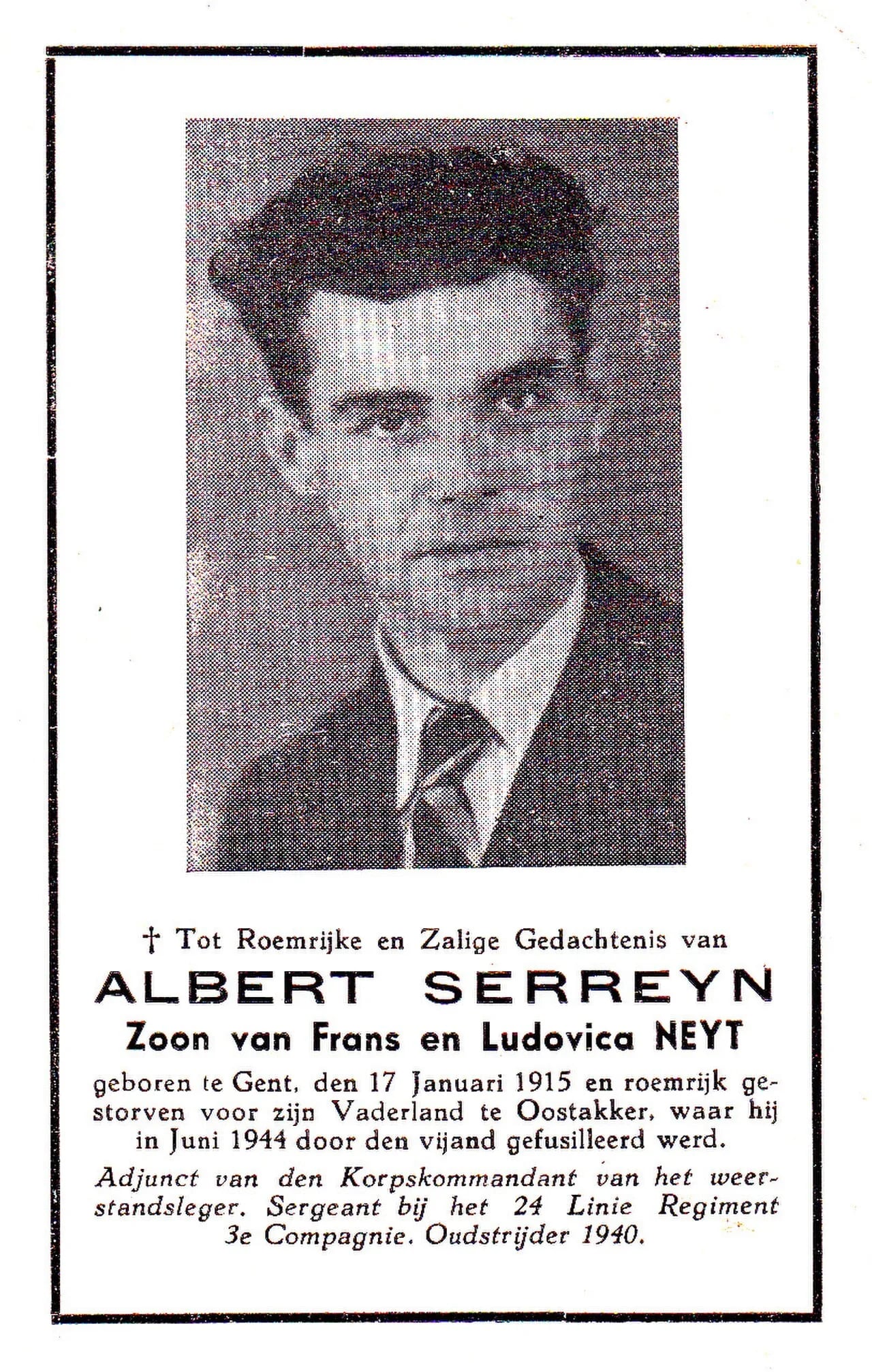 Porträt von Albert Serreyn (1915–1944) – Gedenkseite