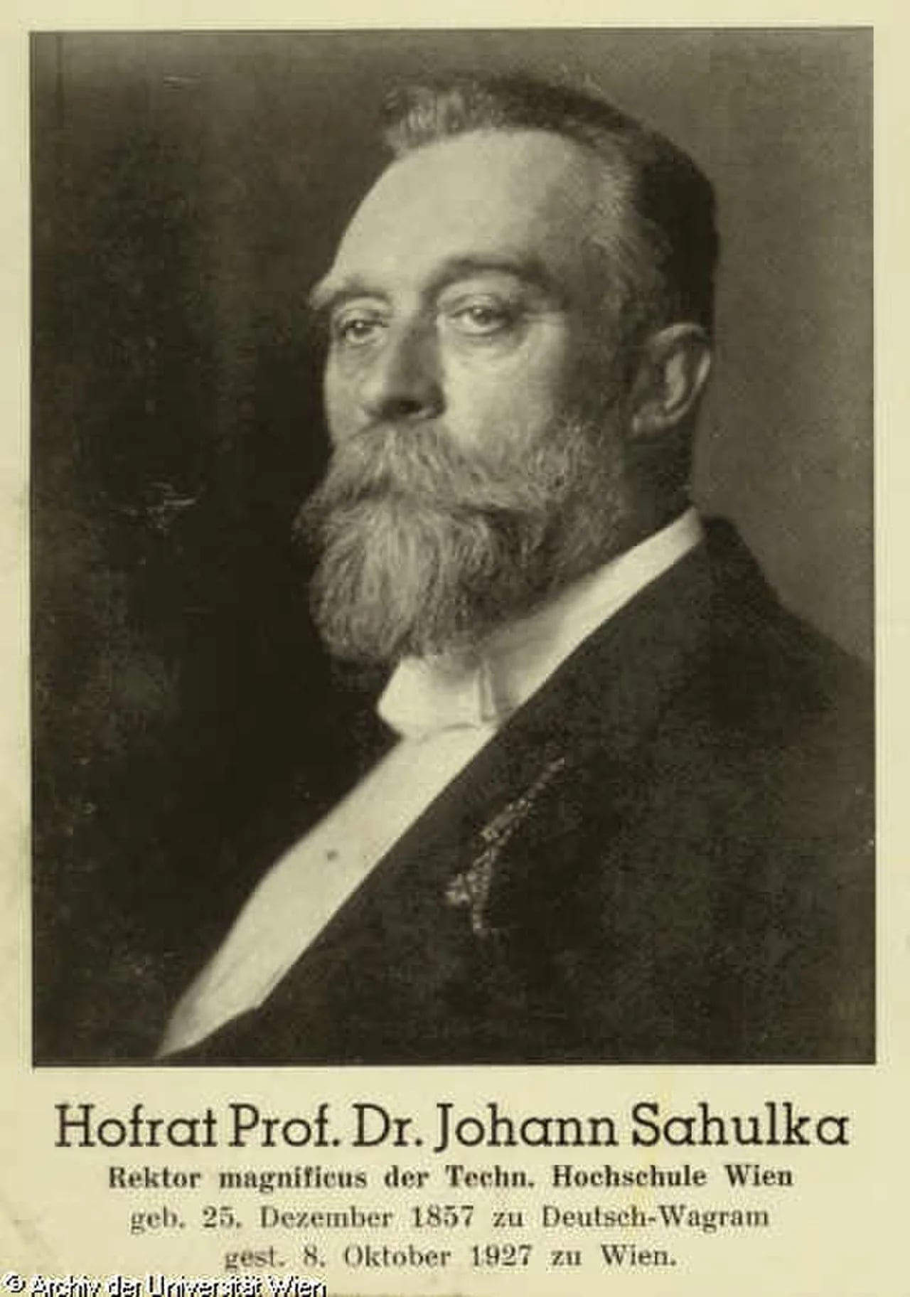 Portrait of Johann Sahulka (1857–1927) – memorial page