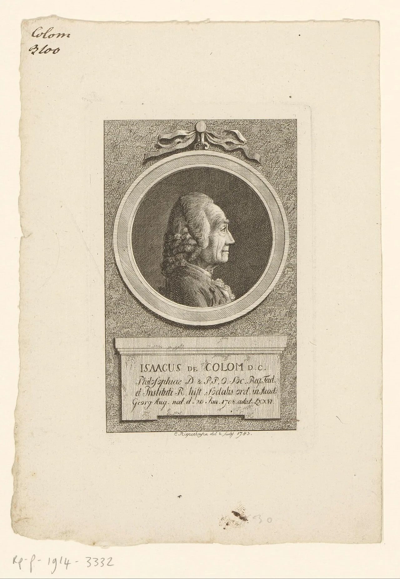 Porträt von Isaac Colom du Clos (1708–1795) – Gedenkseite