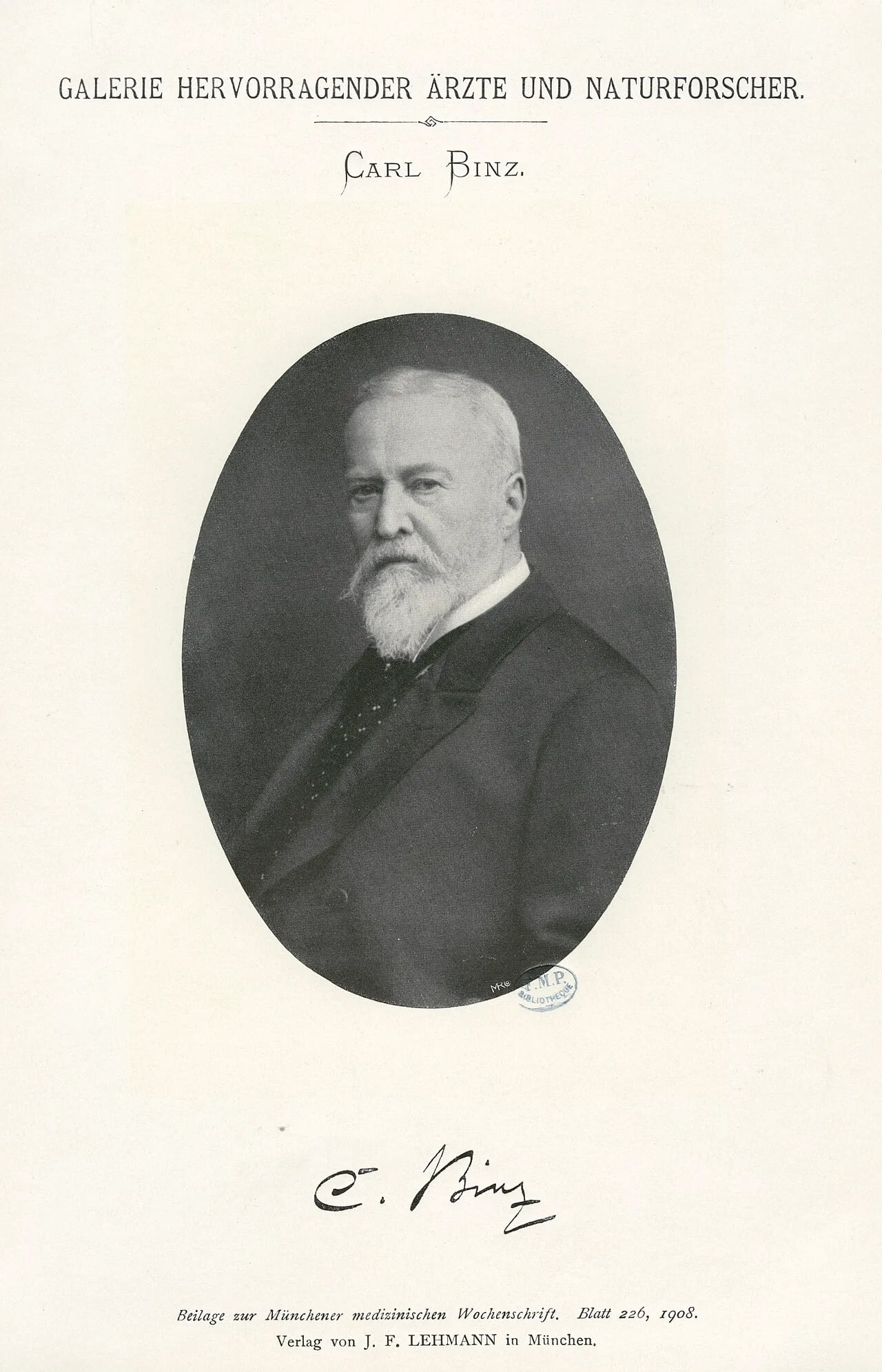 Porträt von Carl Binz (1832–1913) – Gedenkseite