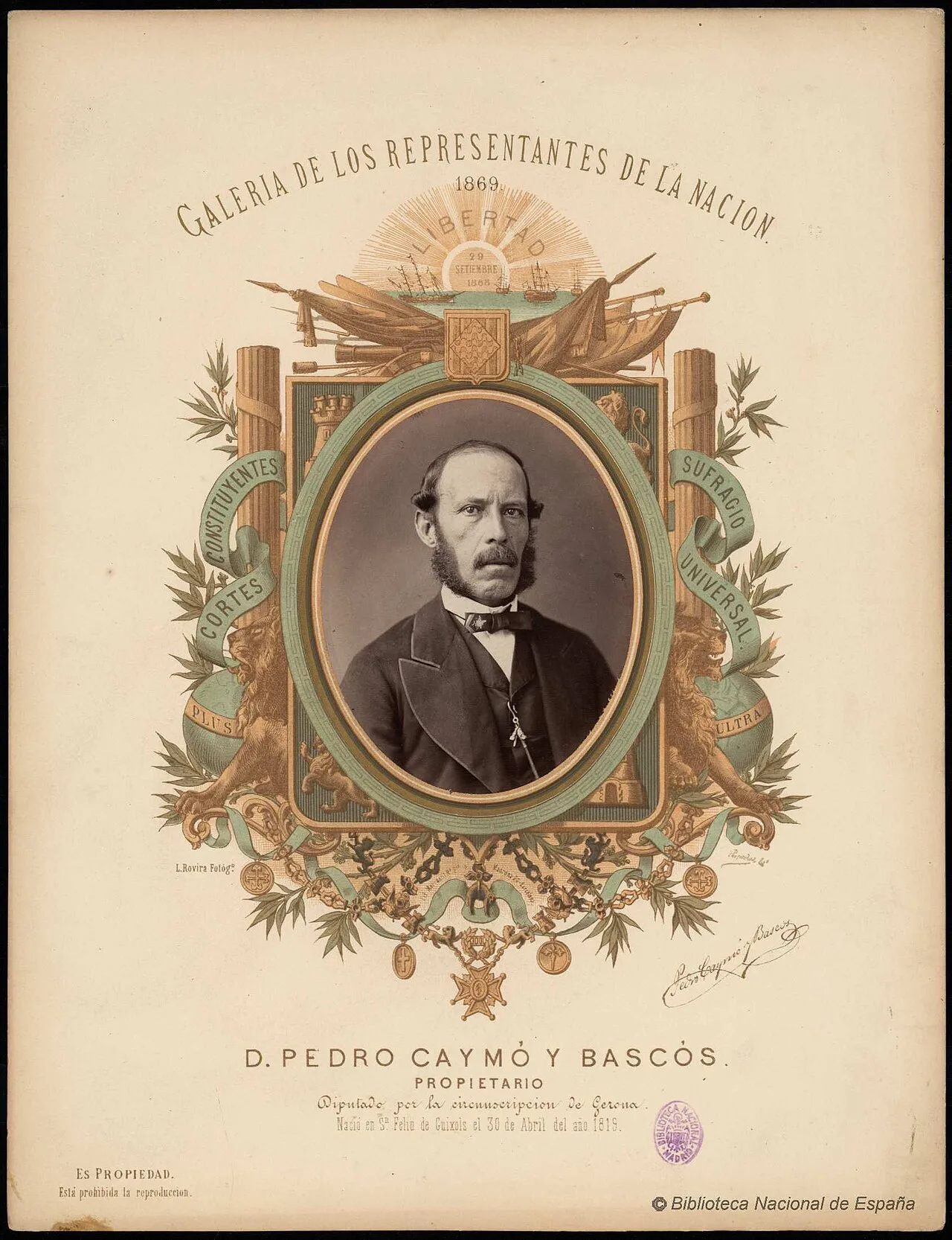 Porträt von Pere Caimó i Bascós (1819–1878) – Gedenkseite
