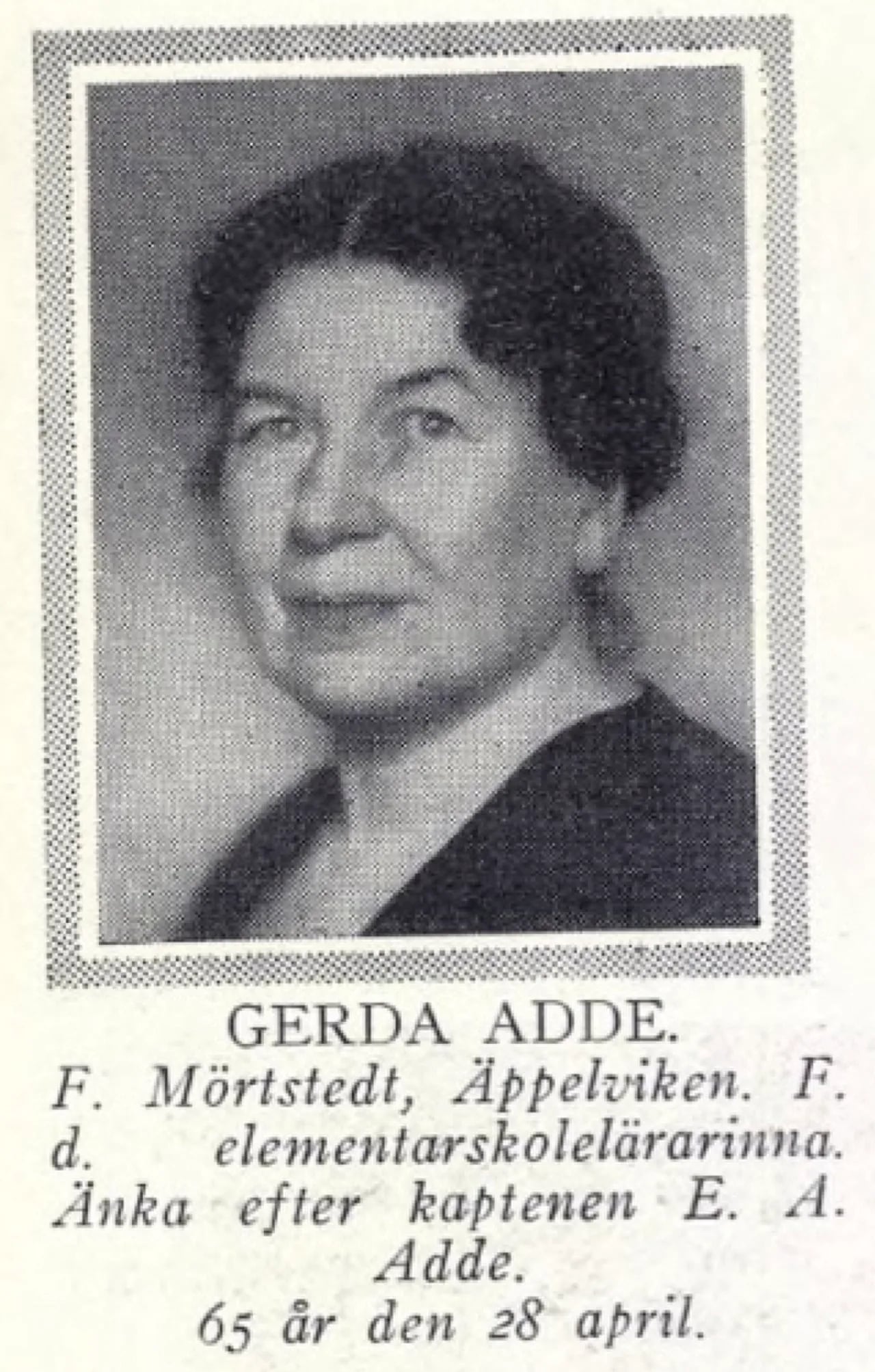 Porträt von Gerda Adde (1864–1944) – Gedenkseite