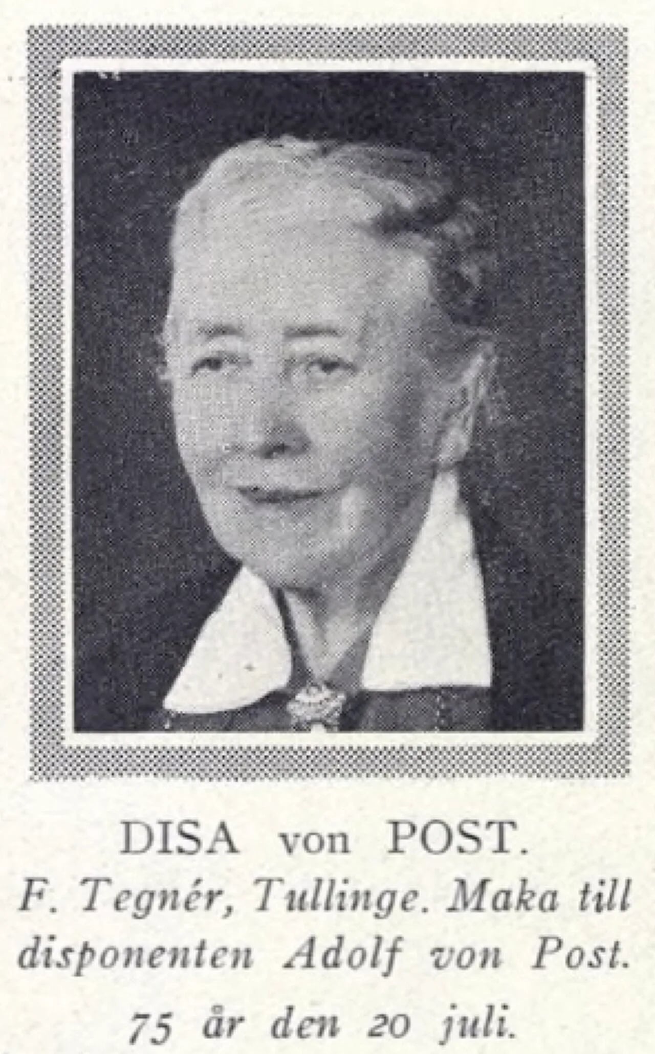 Portrait of Disa Hilda Johanna von Post (1853–1936) – memorial page