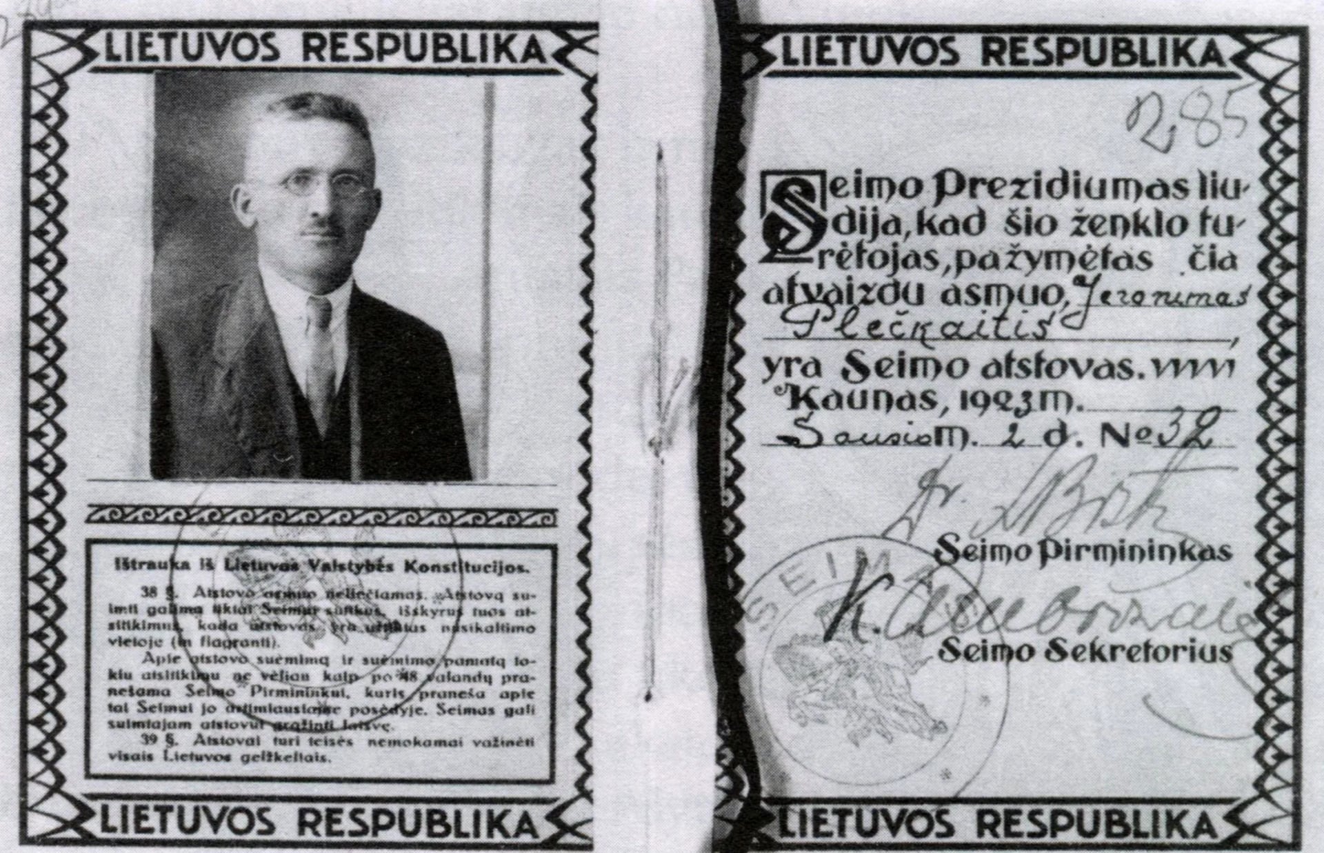 Portrait of Jeronimas Plečkaitis (1887–1963) – memorial page
