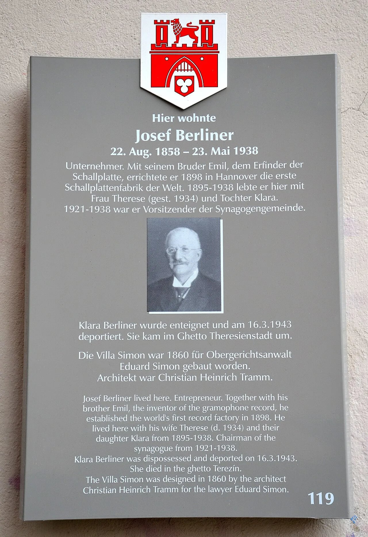Portrait of Joseph Berliner (1858–1938) – memorial page