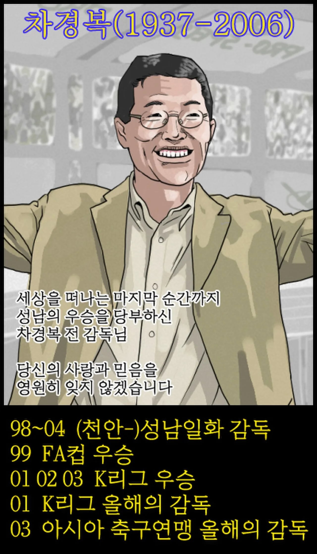 Portrait of Cha Kyung-bok (1938–2006) – memorial page