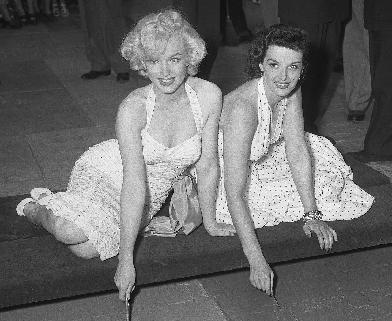 Marilyn Monroe and Jane Russell at Grauman&amp;#39;s Chinese Theatre in 1953