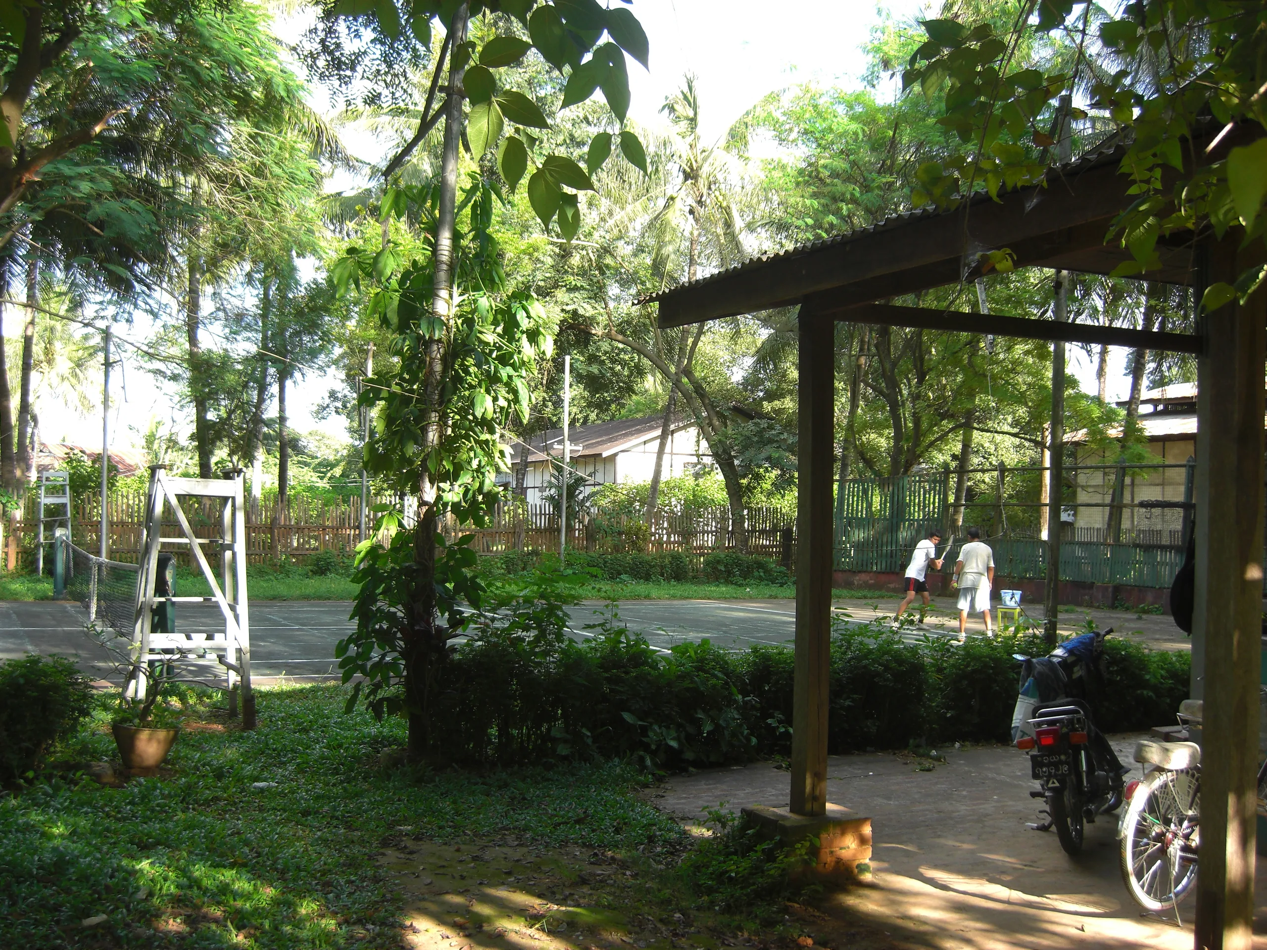 The tennis court of the old British Club in Katha, Myanmar, connected with Burmese Days