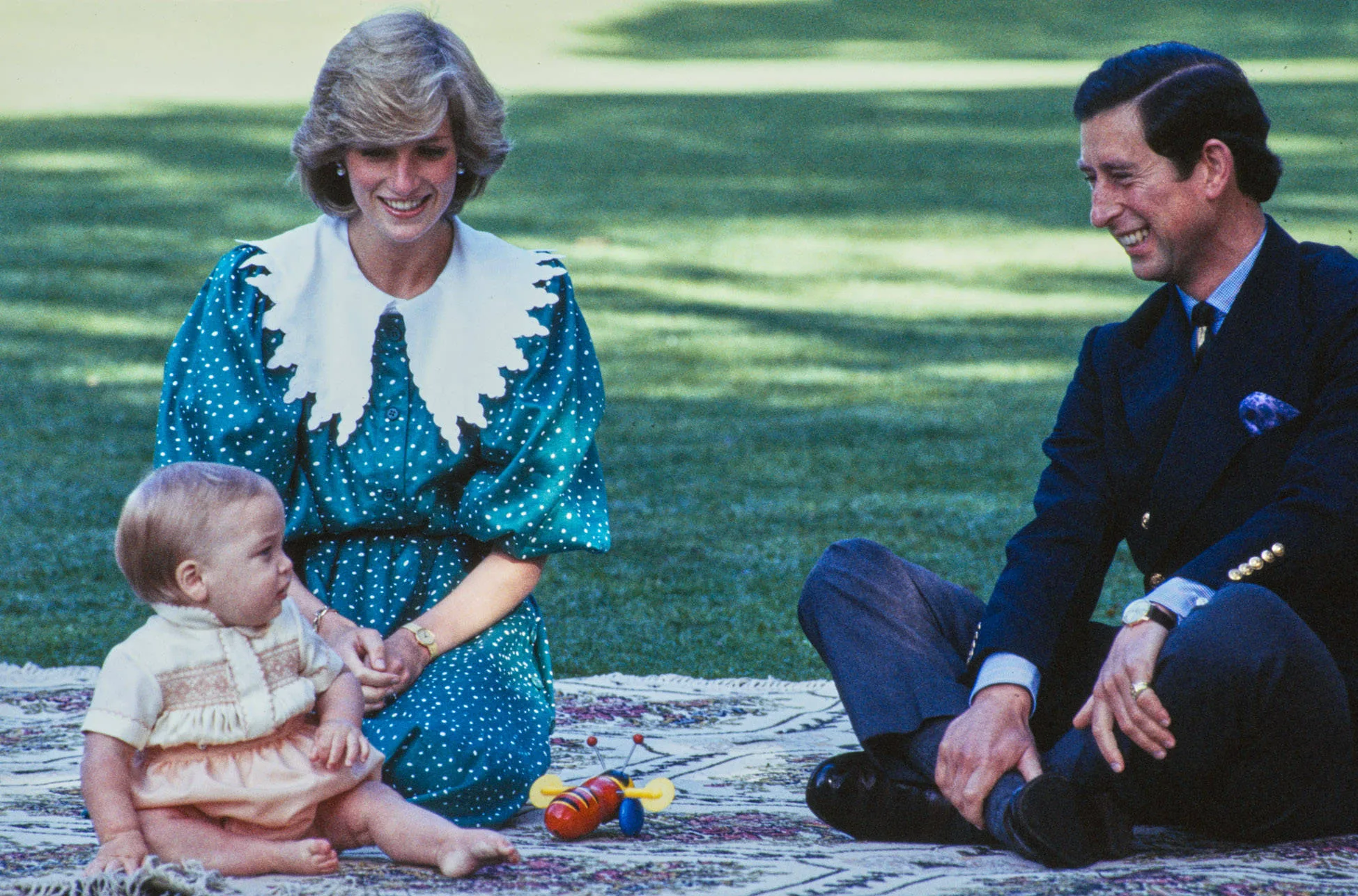Charles, Diana and baby Prince William on the lawn of Government House, Auckland, 1983