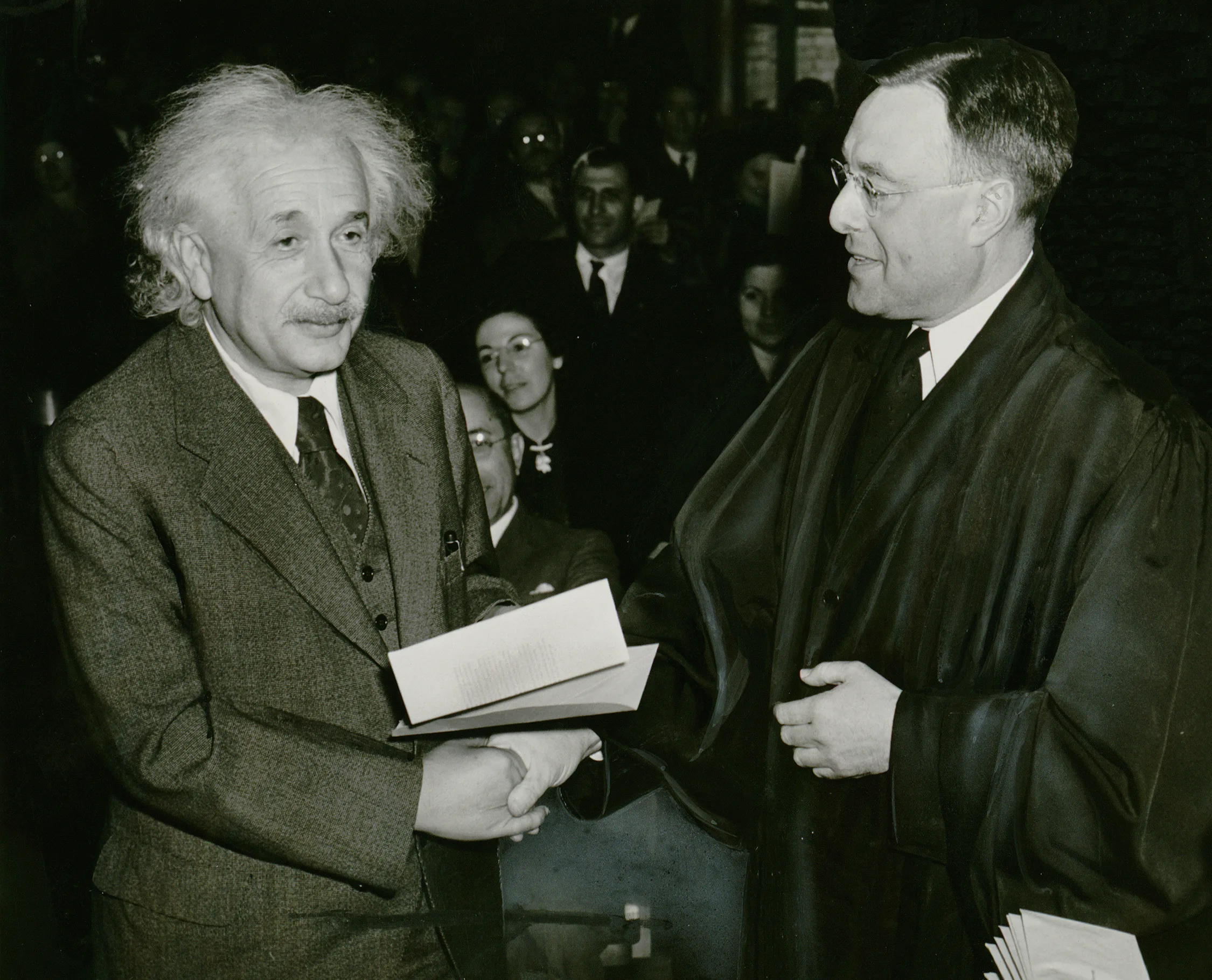 Albert Einstein receiving his American citizenship in 1940