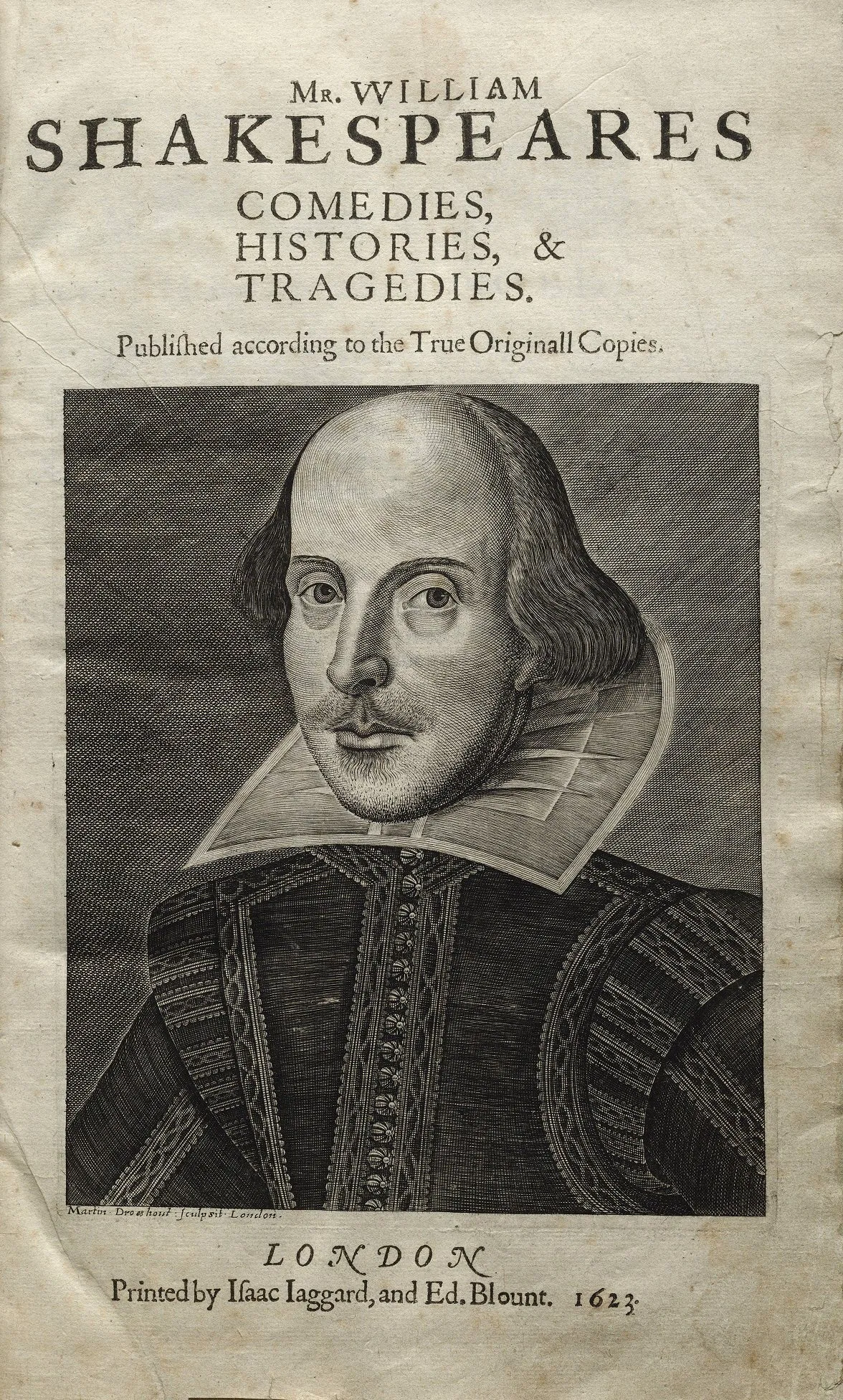 Titelseite des First Folio von William Shakespeares Stücken, 1623