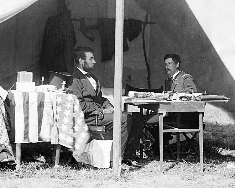 Abraham Lincoln and General George B. McClellan at Antietam in October 1862