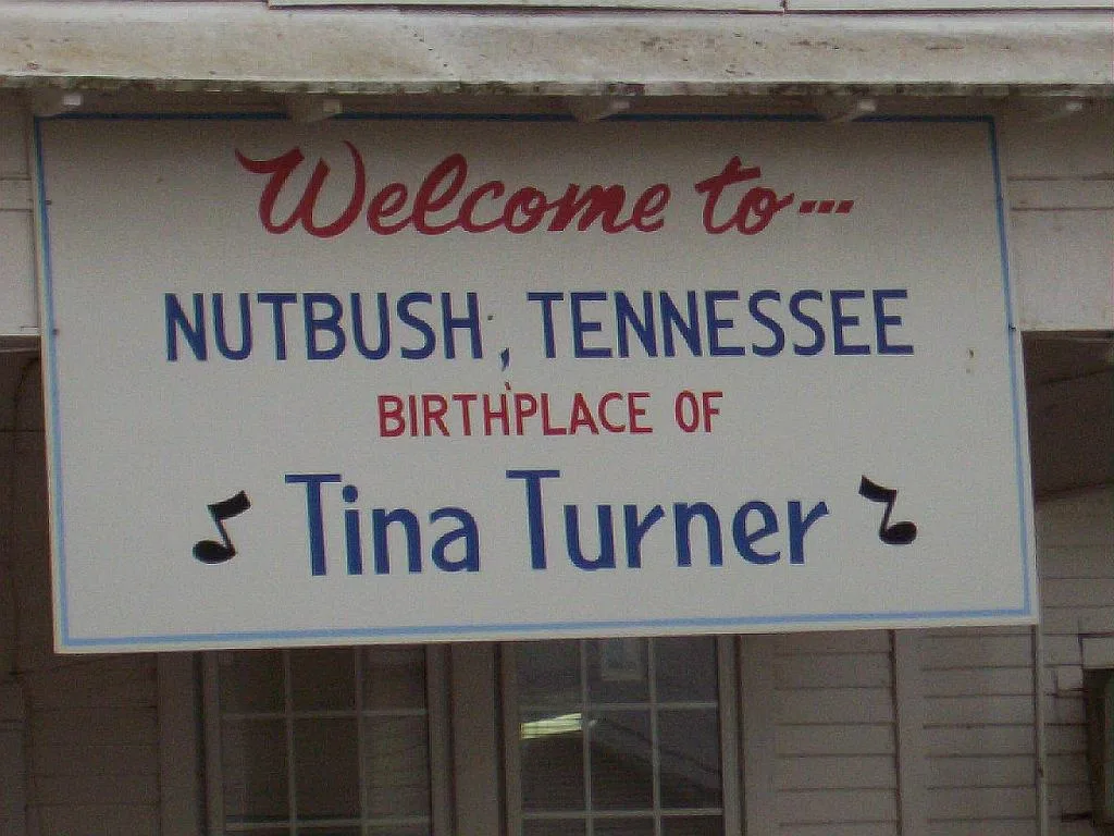 Sign in Nutbush, Tennessee, noting Tina Turner's birthplace