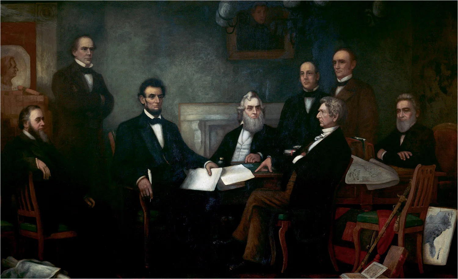 Painting of the first reading of the Emancipation Proclamation
